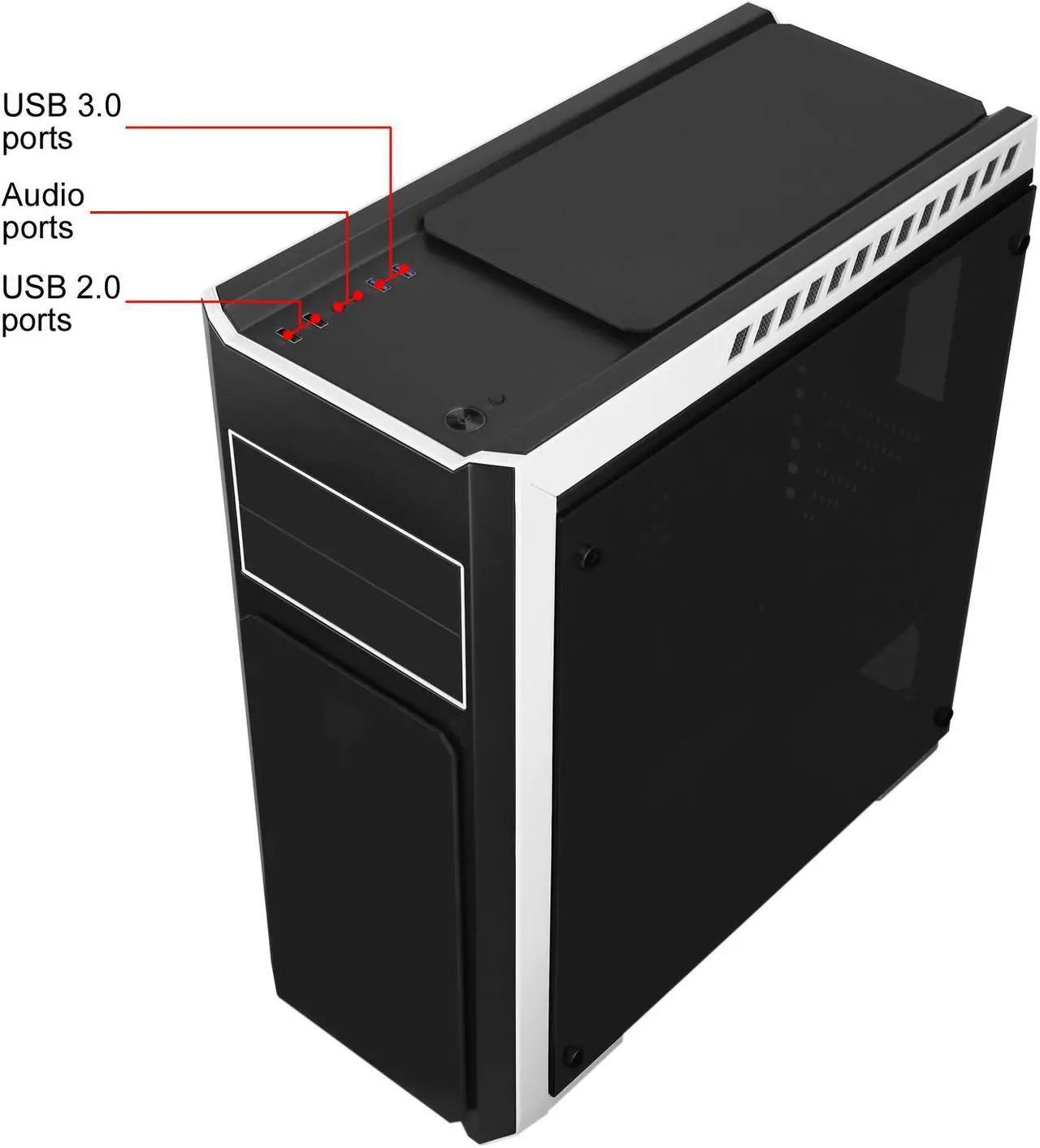 Alt view image 10 of 14 - DIYPC DIY-TG8-BW Black Dual USB3.0 Steel/ Tempered Glass ATX Mid Tower Gaming Computer Case w/Tempered Glass Panels (Front, Top and Both Sides) and Pre-Installed 3 x Blue 33LED Light Fan