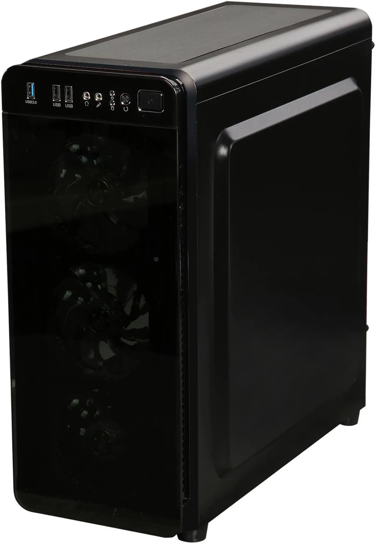 Alt view image 6 of 13 - DIYPC VisionII-BL Black USB3.0 Steel / Tempered Glass ATX Mid Tower Gaming Computer Case w/ Tempered Glass Panels (Front and Left Side), 4 x Blue 33LED Light Fan (Pre-Installed)