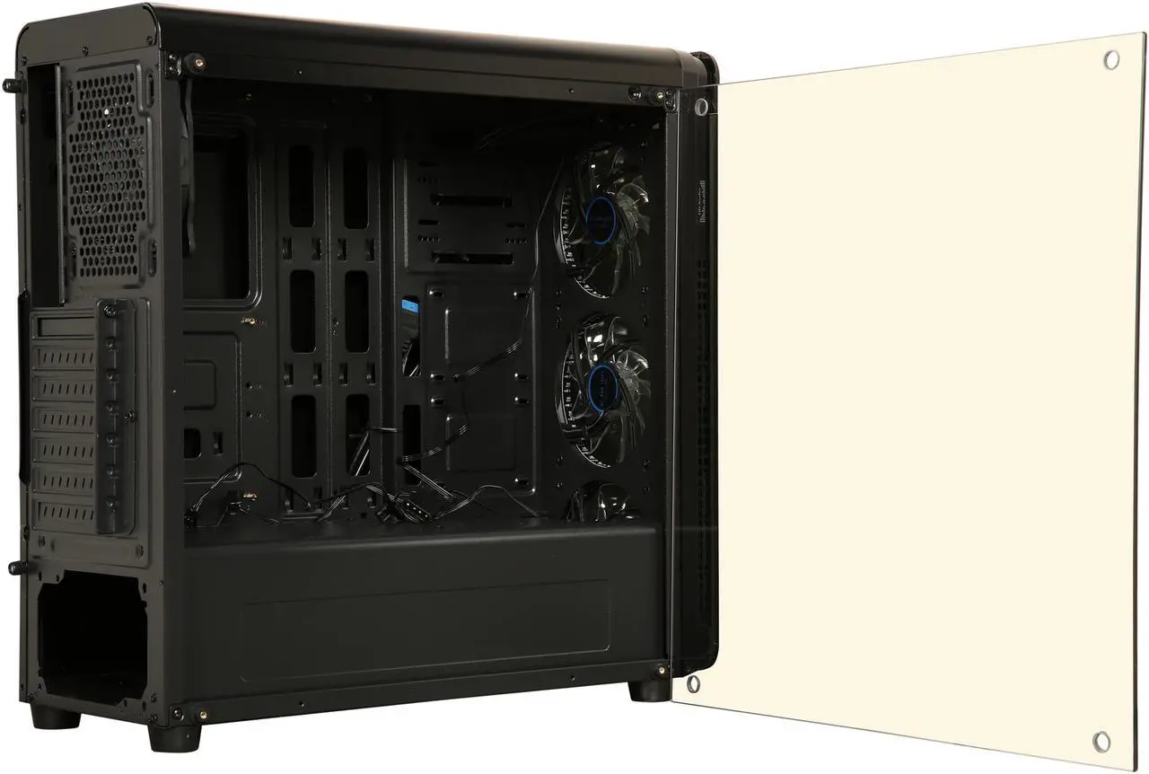 Alt view image 10 of 13 - DIYPC VisionII-BL Black USB3.0 Steel / Tempered Glass ATX Mid Tower Gaming Computer Case w/ Tempered Glass Panels (Front and Left Side), 4 x Blue 33LED Light Fan (Pre-Installed)