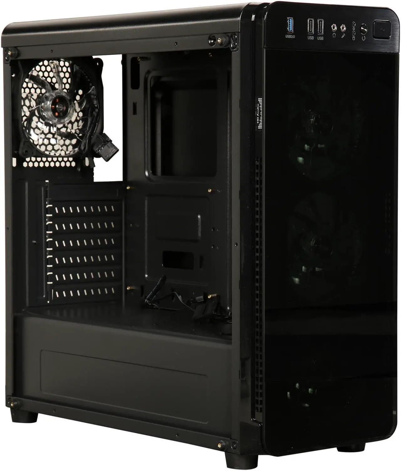 Alt view image 13 of 13 - DIYPC VisionII-BL Black USB3.0 Steel / Tempered Glass ATX Mid Tower Gaming Computer Case w/ Tempered Glass Panels (Front and Left Side), 4 x Blue 33LED Light Fan (Pre-Installed)