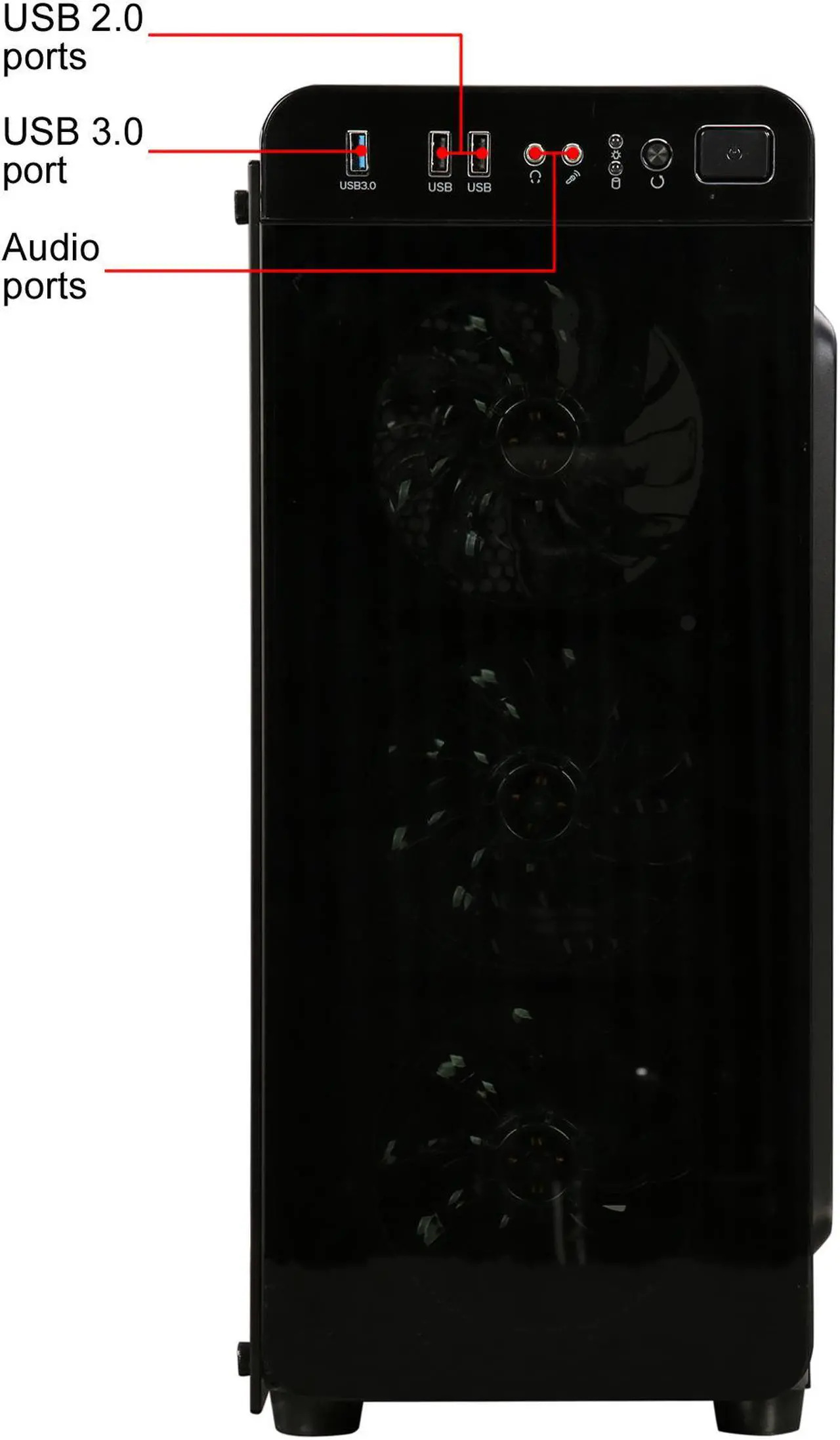 Alt view image 5 of 13 - DIYPC VisionII-BL Black USB3.0 Steel / Tempered Glass ATX Mid Tower Gaming Computer Case w/ Tempered Glass Panels (Front and Left Side), 4 x Blue 33LED Light Fan (Pre-Installed)