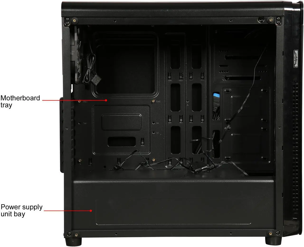 Alt view image 12 of 13 - DIYPC VisionII-BL Black USB3.0 Steel / Tempered Glass ATX Mid Tower Gaming Computer Case w/ Tempered Glass Panels (Front and Left Side), 4 x Blue 33LED Light Fan (Pre-Installed)