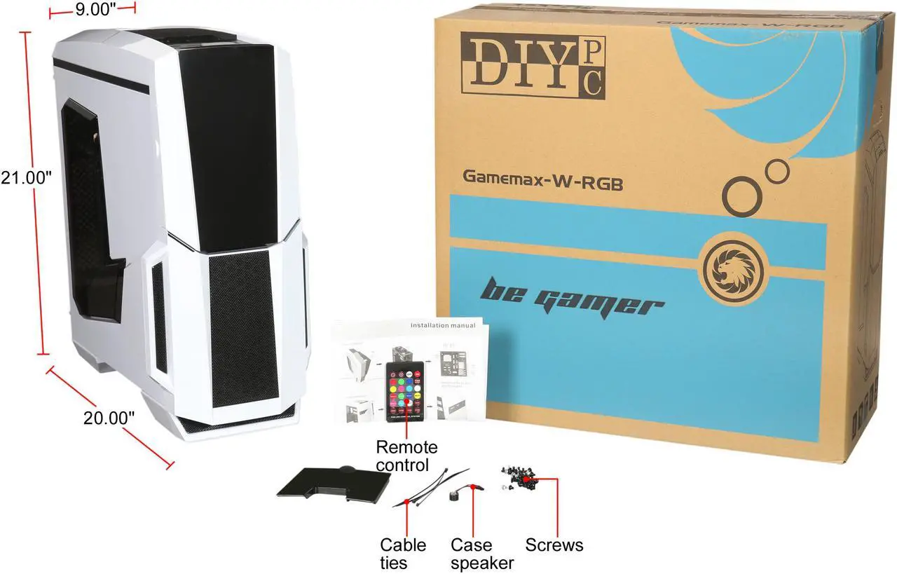 Alt view image 17 of 16 - DIYPC Gamemax-W-RGB White Dual USB 3.0 ATX Mid Tower Gaming Computer Case with Build-in 3 x RGB LED Fans and RGB Remote Control