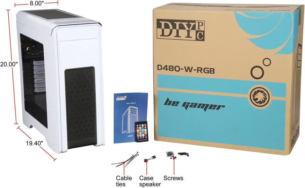 Alt view image 17 of 17 - DIYPC D480-W-RGB White Dual USB 3.0 ATX Mid Tower Gaming Computer Case with Build-in 3 x RGB LED Fans (Pre-Installed) and RGB Remote Control