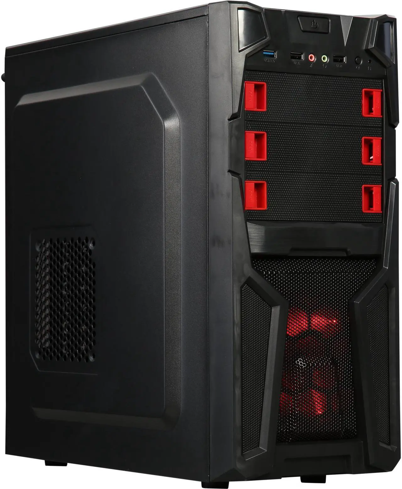 Main image of DIYPC Solo-T2-R Black USB 3.0 ATX Mid Tower Gaming Computer Case with 2 x Red Fans (1x 120mm LED fan x front, 1x 120mm fan x rear) Pre-installed