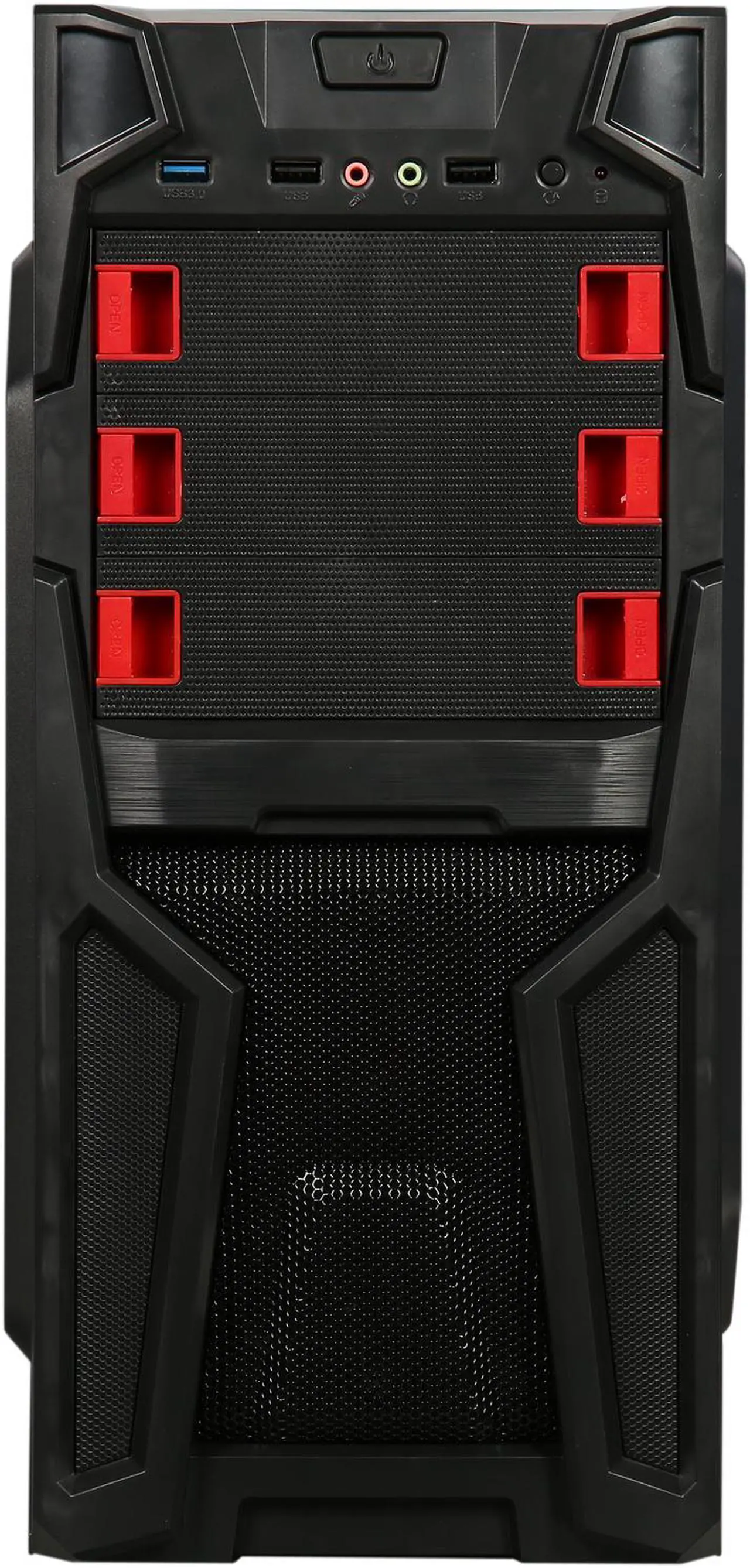 Alt view image 3 of 13 - DIYPC Solo-T2-R Black USB 3.0 ATX Mid Tower Gaming Computer Case with 2 x Red Fans (1x 120mm LED fan x front, 1x 120mm fan x rear) Pre-installed
