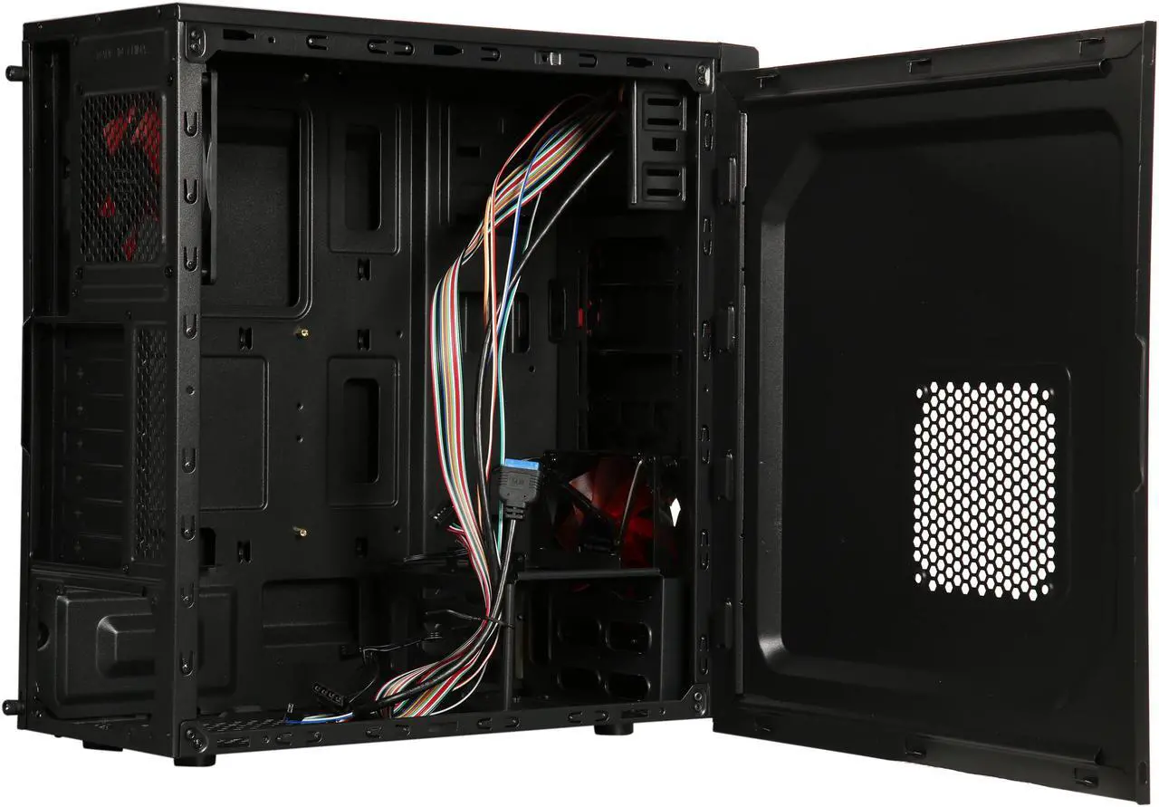 Alt view image 7 of 13 - DIYPC Solo-T2-R Black USB 3.0 ATX Mid Tower Gaming Computer Case with 2 x Red Fans (1x 120mm LED fan x front, 1x 120mm fan x rear) Pre-installed