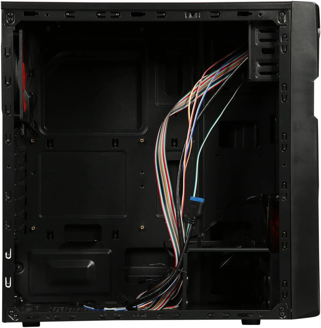 Alt view image 9 of 13 - DIYPC Solo-T2-R Black USB 3.0 ATX Mid Tower Gaming Computer Case with 2 x Red Fans (1x 120mm LED fan x front, 1x 120mm fan x rear) Pre-installed