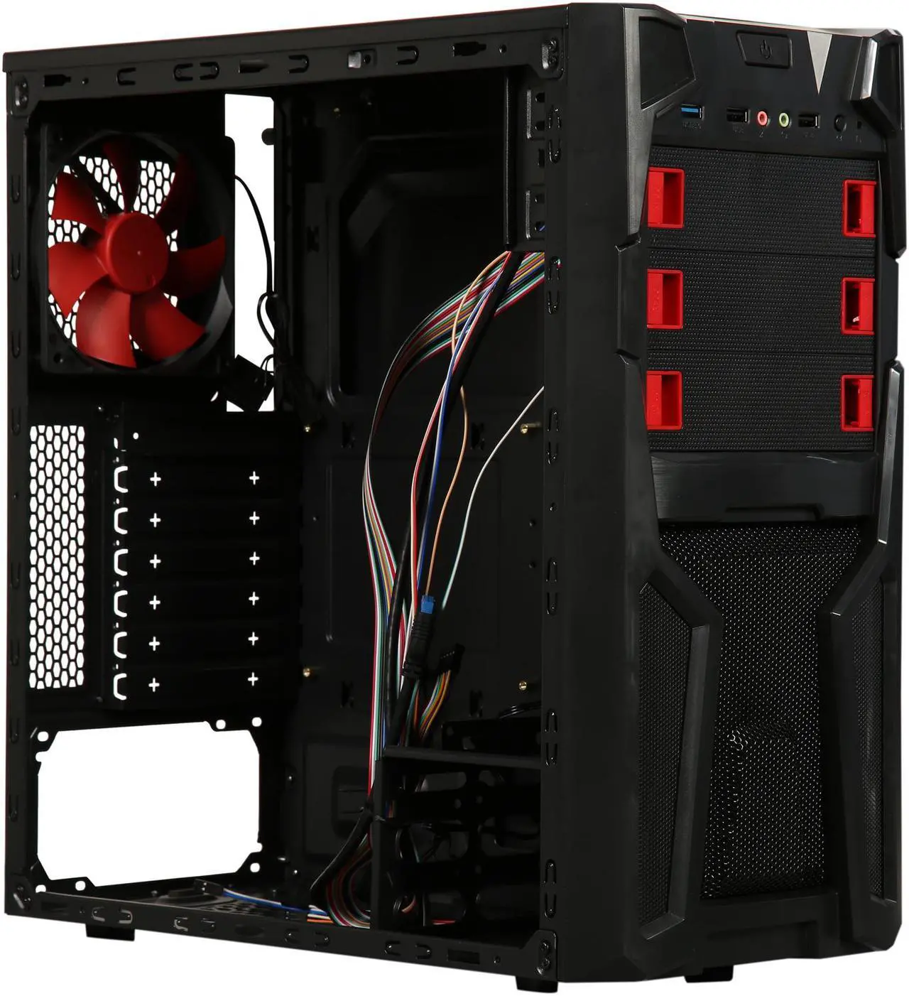 Alt view image 11 of 13 - DIYPC Solo-T2-R Black USB 3.0 ATX Mid Tower Gaming Computer Case with 2 x Red Fans (1x 120mm LED fan x front, 1x 120mm fan x rear) Pre-installed