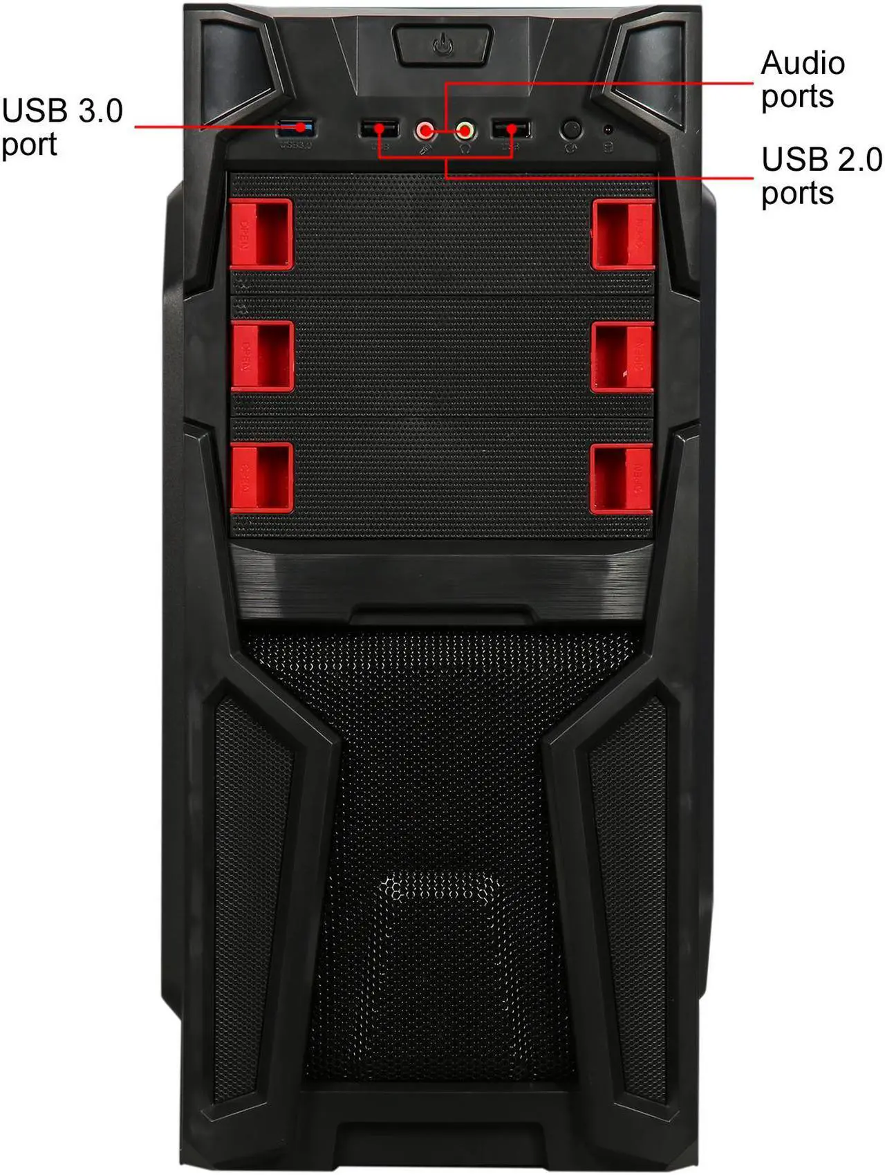 Alt view image 4 of 13 - DIYPC Solo-T2-R Black USB 3.0 ATX Mid Tower Gaming Computer Case with 2 x Red Fans (1x 120mm LED fan x front, 1x 120mm fan x rear) Pre-installed