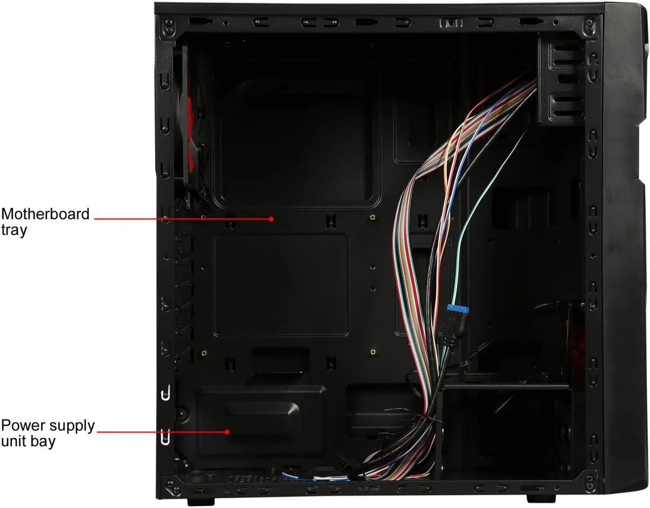 Alt view image 10 of 13 - DIYPC Solo-T2-R Black USB 3.0 ATX Mid Tower Gaming Computer Case with 2 x Red Fans (1x 120mm LED fan x front, 1x 120mm fan x rear) Pre-installed