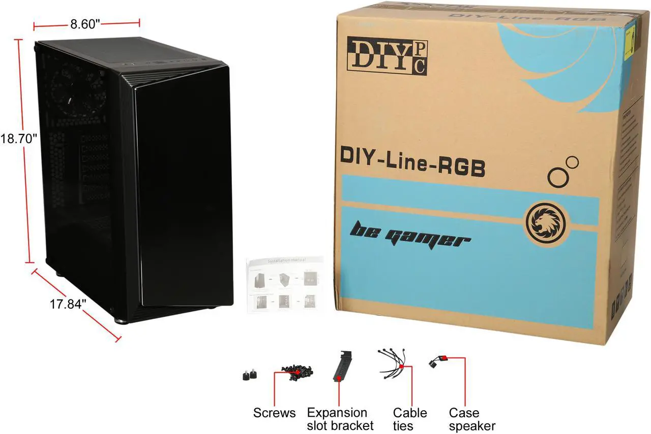 Alt view image 18 of 17 - DIYPC DIY-Line-RGB Black Dual USB3.0 ATX Mid Tower Gaming Computer Case w/Tempered Glass Panel and Integrated RGB Strip/Pre-Installed RGB LED Fan
