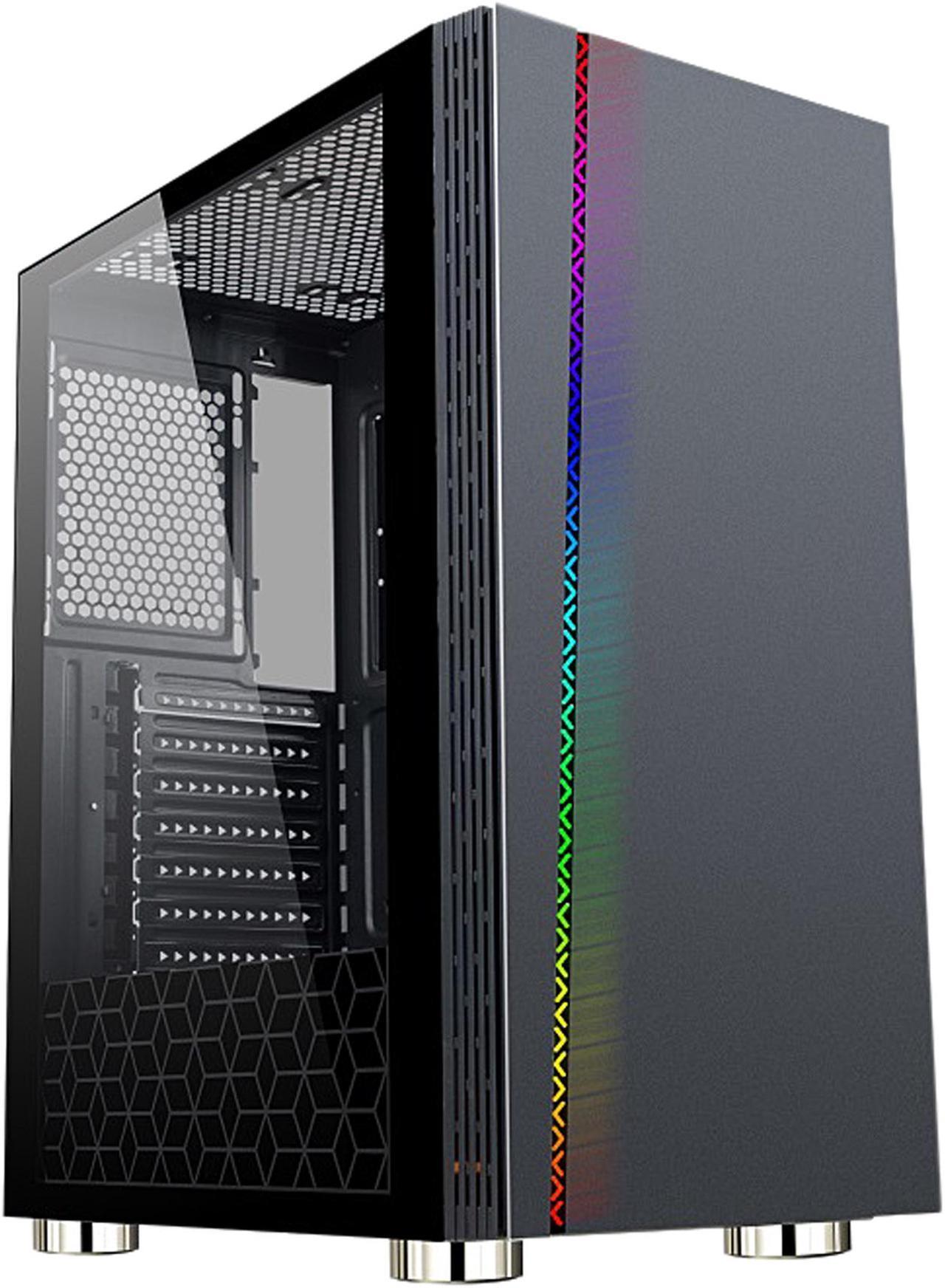 Main image of DIYPC DIY-D2-RGB Black USB3.0 Steel/ Tempered Glass ATX Mid Tower Gaming Computer Case with Tempered Glass Panel and Addressable RGB LED Strip
