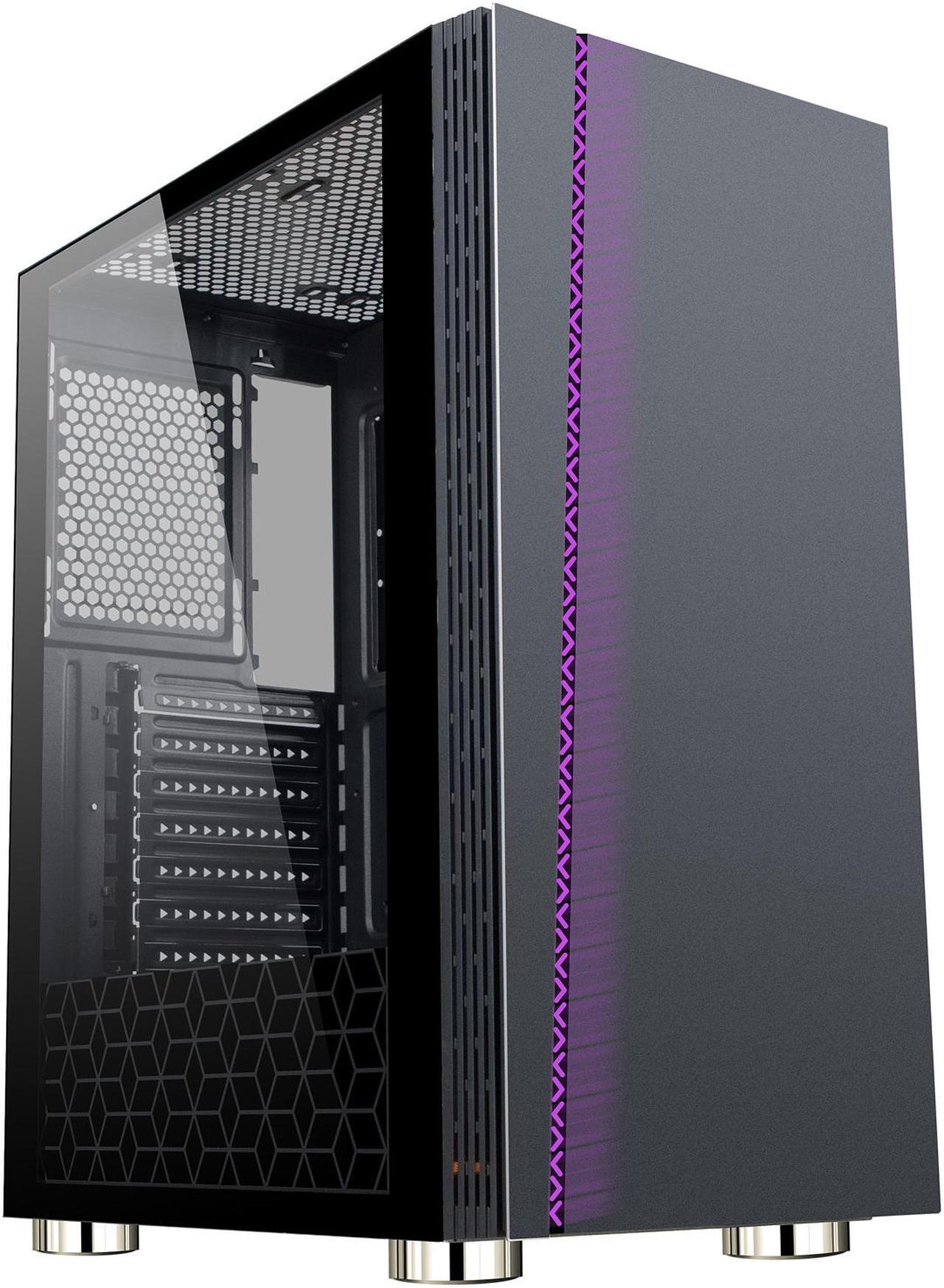 Alt view image 6 of 18 - DIYPC DIY-D2-RGB Black USB3.0 Steel/ Tempered Glass ATX Mid Tower Gaming Computer Case with Tempered Glass Panel and Addressable RGB LED Strip