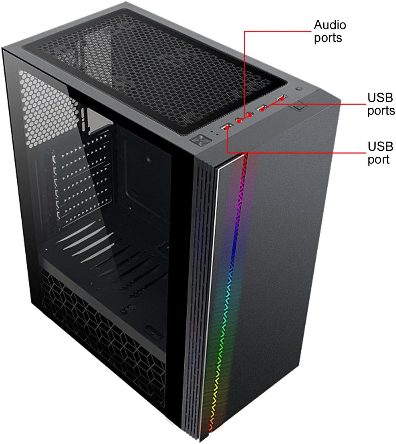 Alt view image 16 of 18 - DIYPC DIY-D2-RGB Black USB3.0 Steel/ Tempered Glass ATX Mid Tower Gaming Computer Case with Tempered Glass Panel and Addressable RGB LED Strip