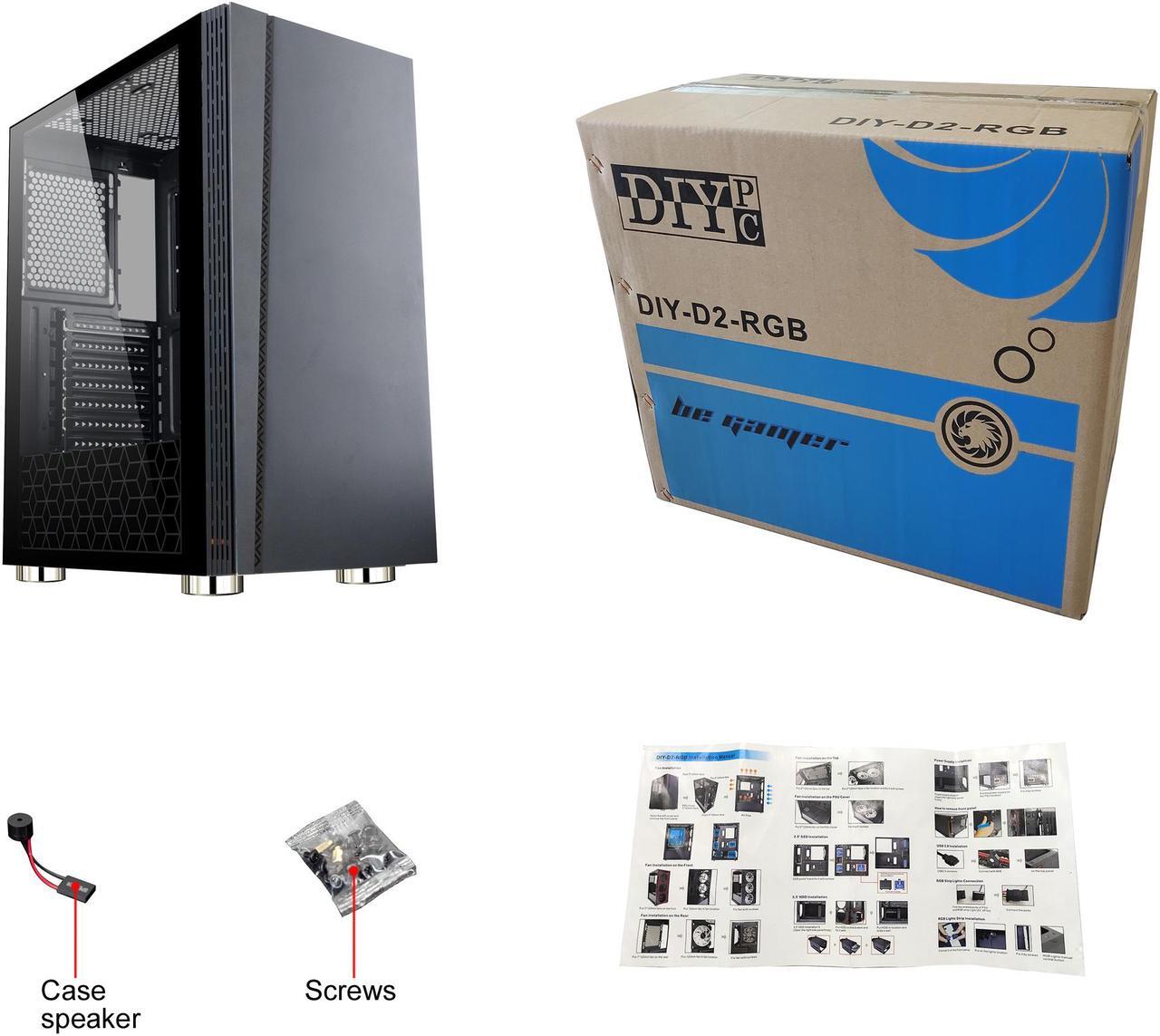 Alt view image 18 of 18 - DIYPC DIY-D2-RGB Black USB3.0 Steel/ Tempered Glass ATX Mid Tower Gaming Computer Case with Tempered Glass Panel and Addressable RGB LED Strip