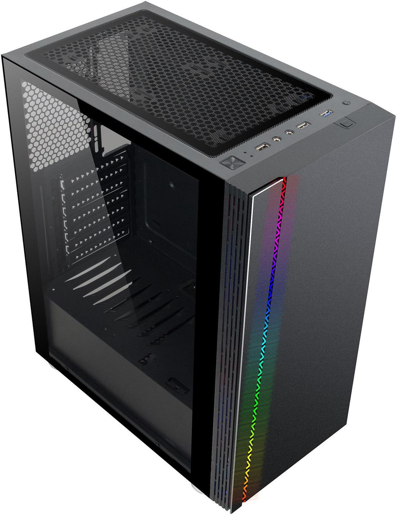 Alt view image 9 of 18 - DIYPC DIY-D2-RGB Black USB3.0 Steel/ Tempered Glass ATX Mid Tower Gaming Computer Case with Tempered Glass Panel and Addressable RGB LED Strip