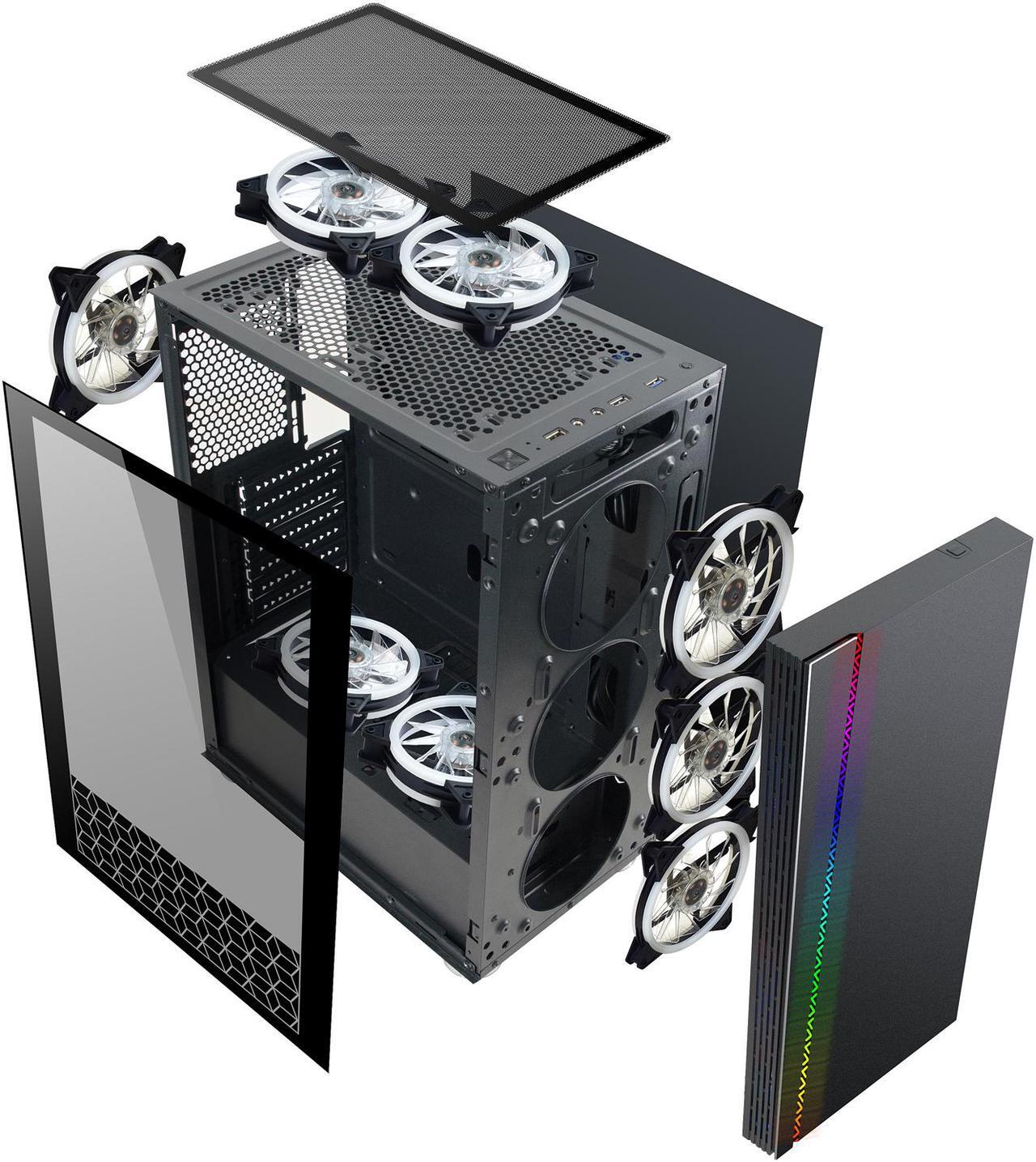 Alt view image 10 of 18 - DIYPC DIY-D2-RGB Black USB3.0 Steel/ Tempered Glass ATX Mid Tower Gaming Computer Case with Tempered Glass Panel and Addressable RGB LED Strip