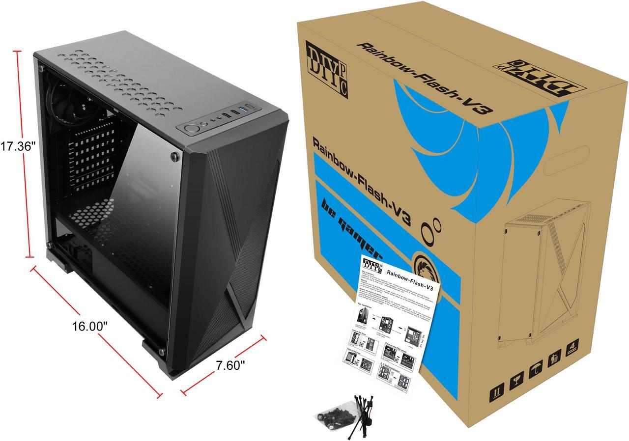 Alt view image 20 of 20 - DIYPC Rainbow-Flash-V3 Black Steel / Tempered Glass ATX Mid Tower Computer Case