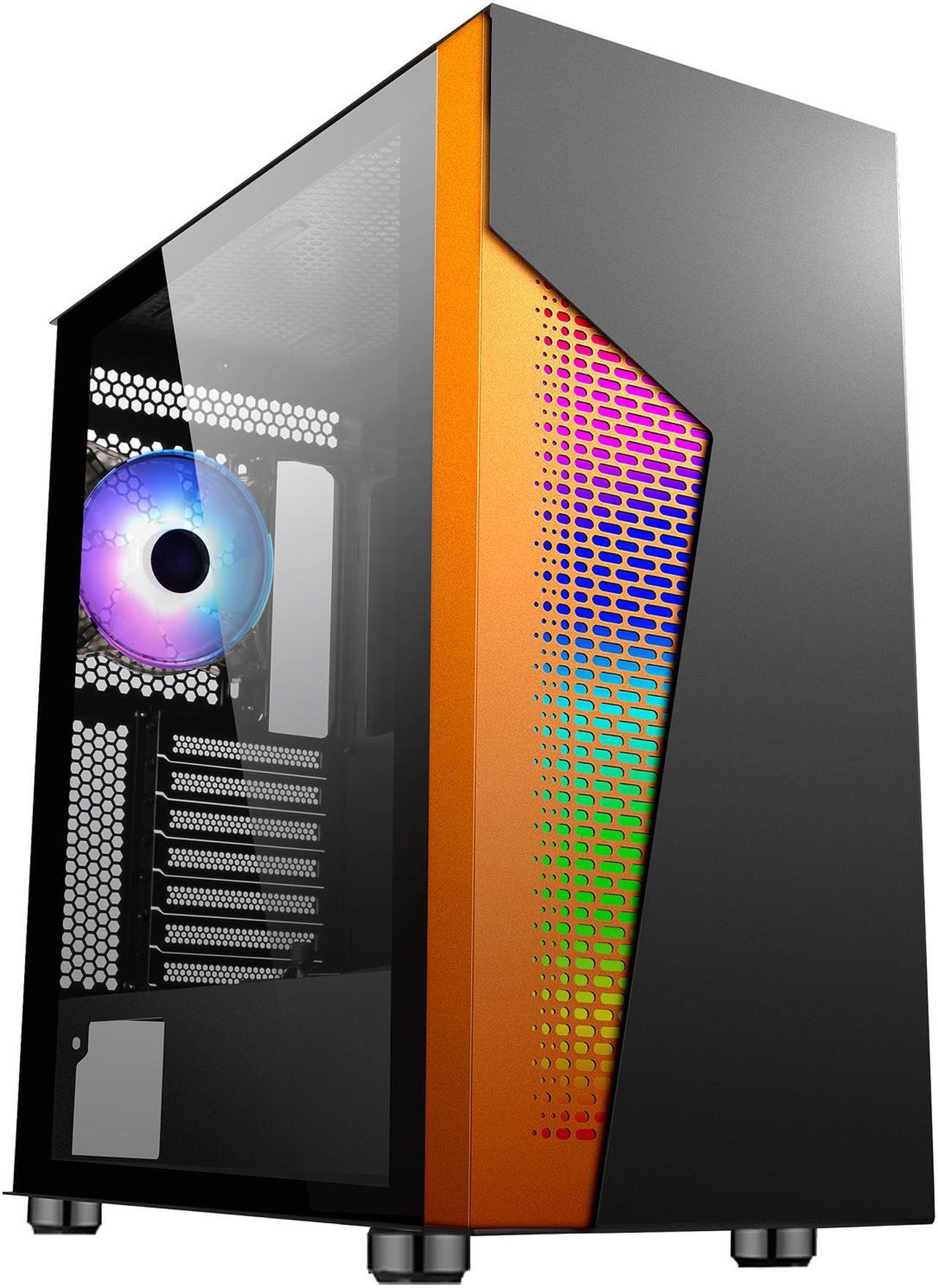 Alt view image 10 of 20 - DIYPC IDX2-O-ARGB Black Steel / Tempered Glass ATX Mid Tower Computer Case with 1 x 120mm Halo ARGB LED Fan Pre-Installed