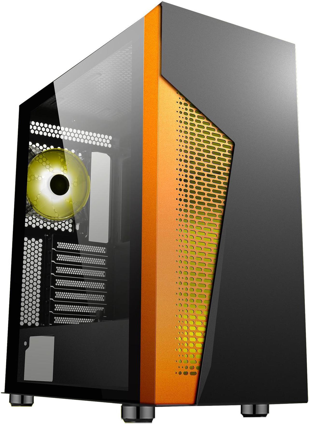 Alt view image 5 of 20 - DIYPC IDX2-O-ARGB Black Steel / Tempered Glass ATX Mid Tower Computer Case with 1 x 120mm Halo ARGB LED Fan Pre-Installed