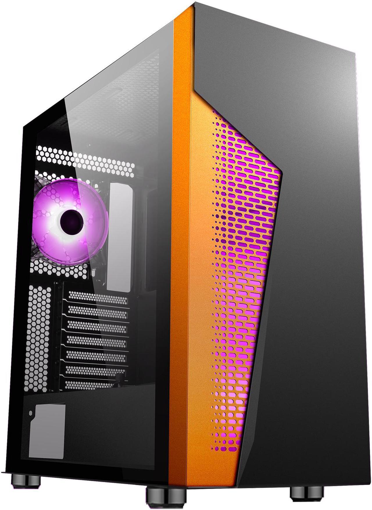 Alt view image 9 of 20 - DIYPC IDX2-O-ARGB Black Steel / Tempered Glass ATX Mid Tower Computer Case with 1 x 120mm Halo ARGB LED Fan Pre-Installed