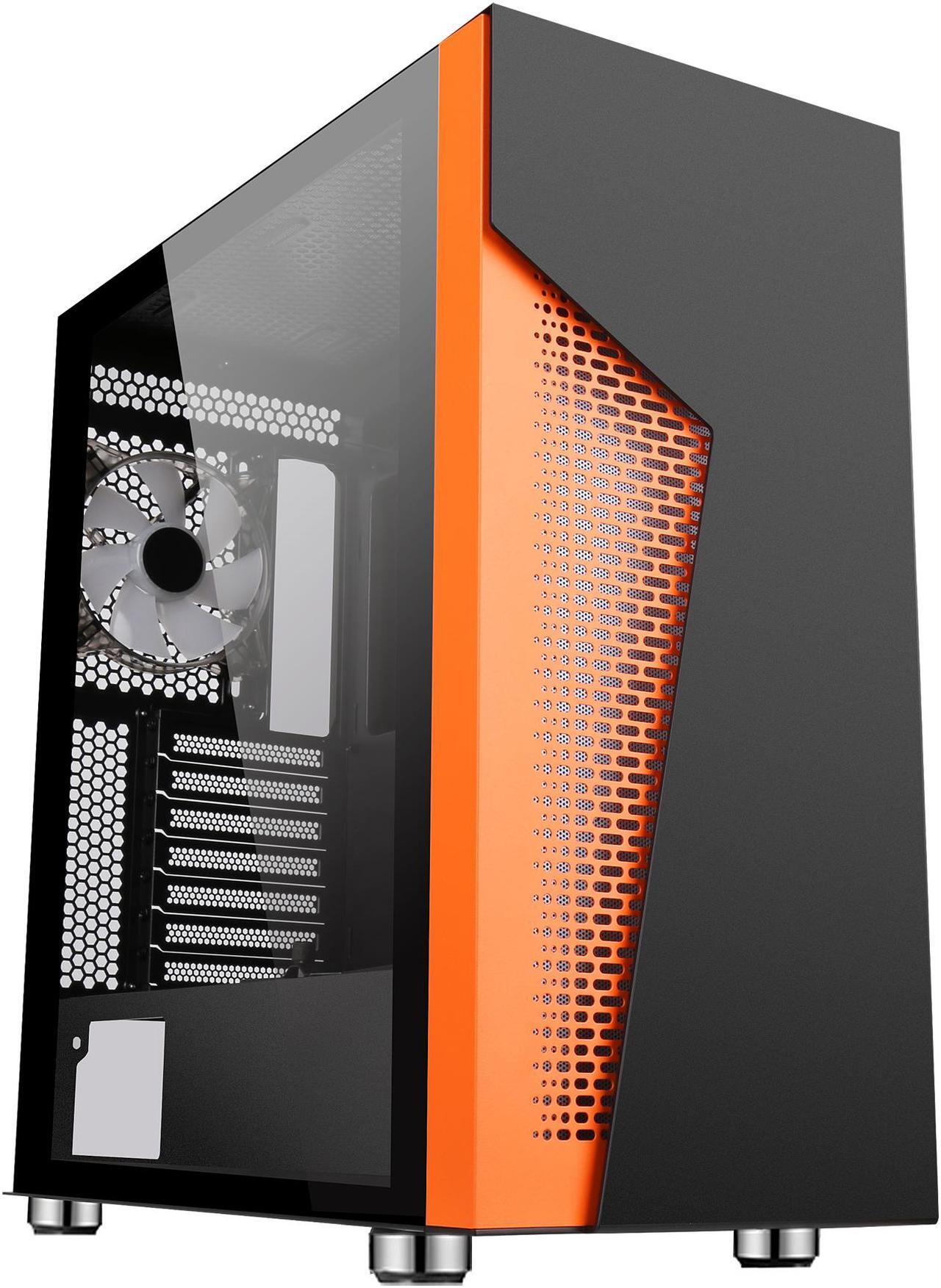 Main image of DIYPC IDX2-O-ARGB Black Steel / Tempered Glass ATX Mid Tower Computer Case with 1 x 120mm Halo ARGB LED Fan Pre-Installed