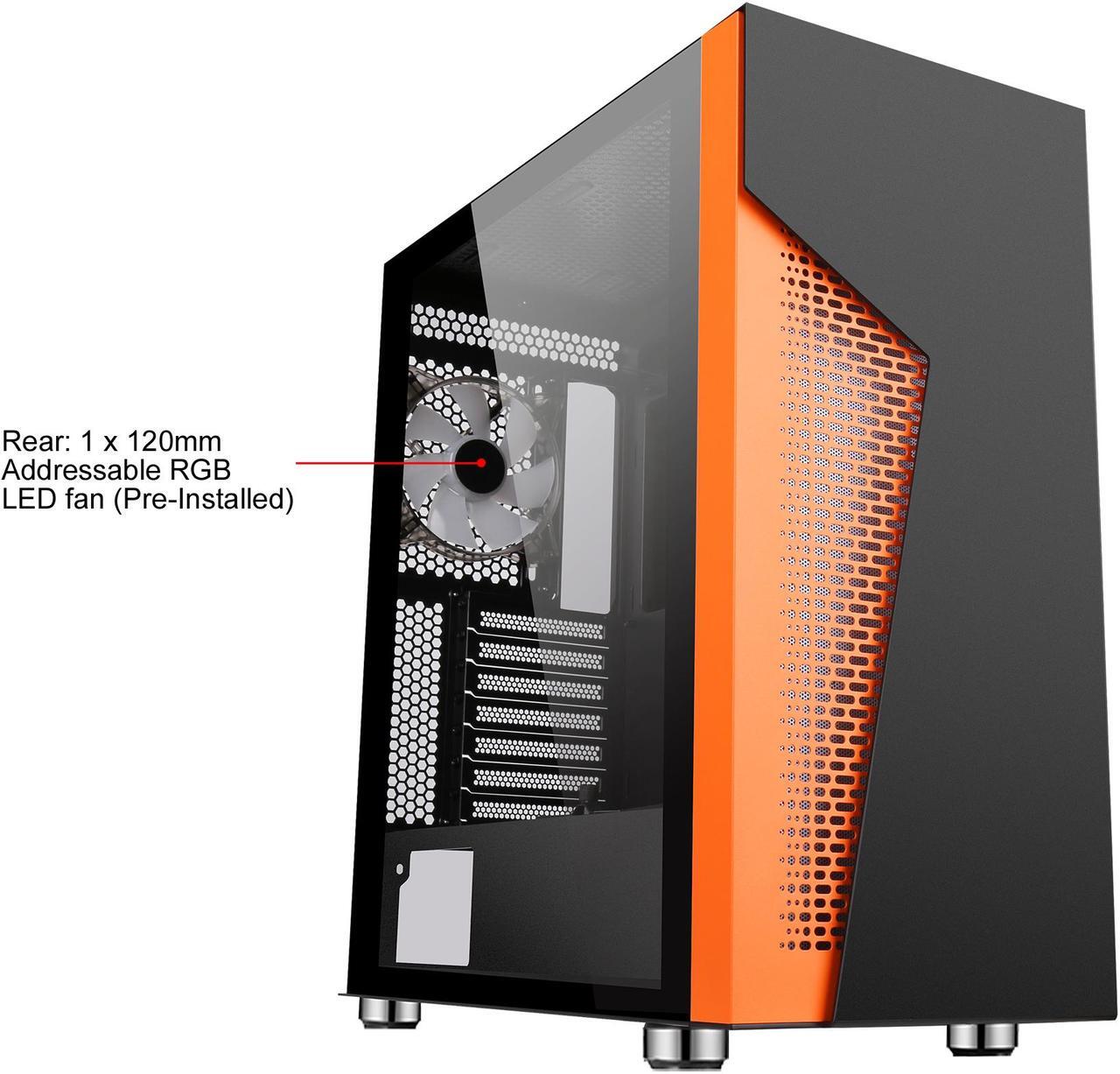 Alt view image 2 of 20 - DIYPC IDX2-O-ARGB Black Steel / Tempered Glass ATX Mid Tower Computer Case with 1 x 120mm Halo ARGB LED Fan Pre-Installed