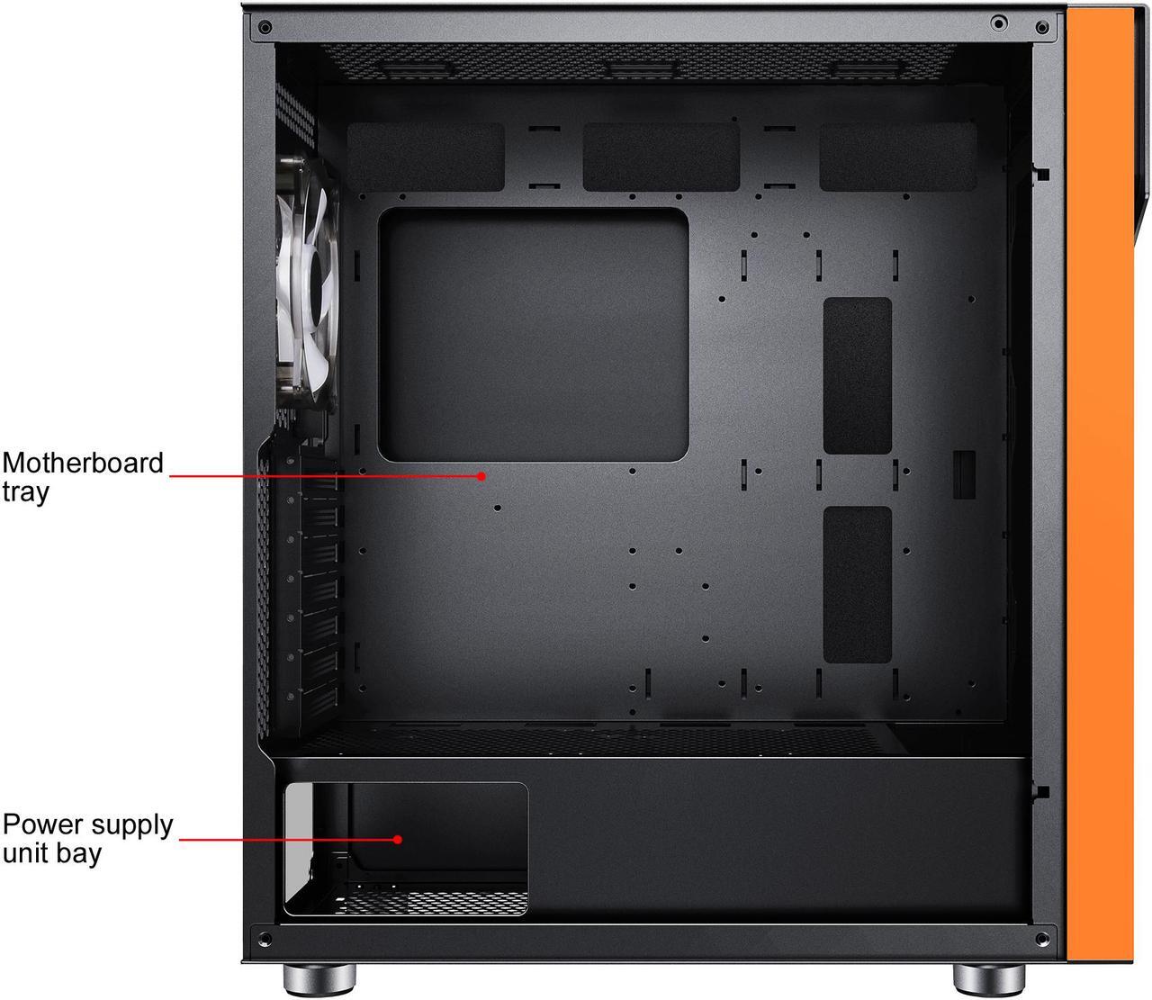 Alt view image 14 of 20 - DIYPC IDX2-O-ARGB Black Steel / Tempered Glass ATX Mid Tower Computer Case with 1 x 120mm Halo ARGB LED Fan Pre-Installed