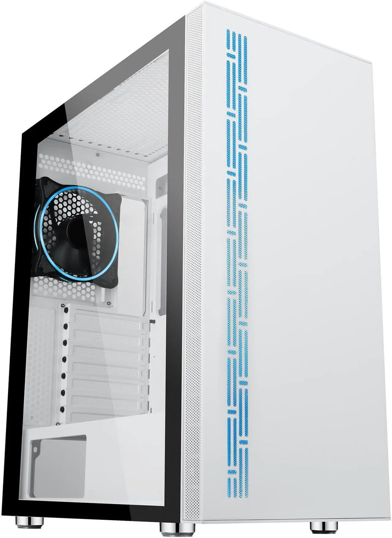 Alt view image 8 of 20 - DIYPC AVVUS-W-ARGB White Steel / Tempered Glass ATX Mid Tower Computer Case with 1 x 120mm Halo ARGB LED Fan Pre-Installed