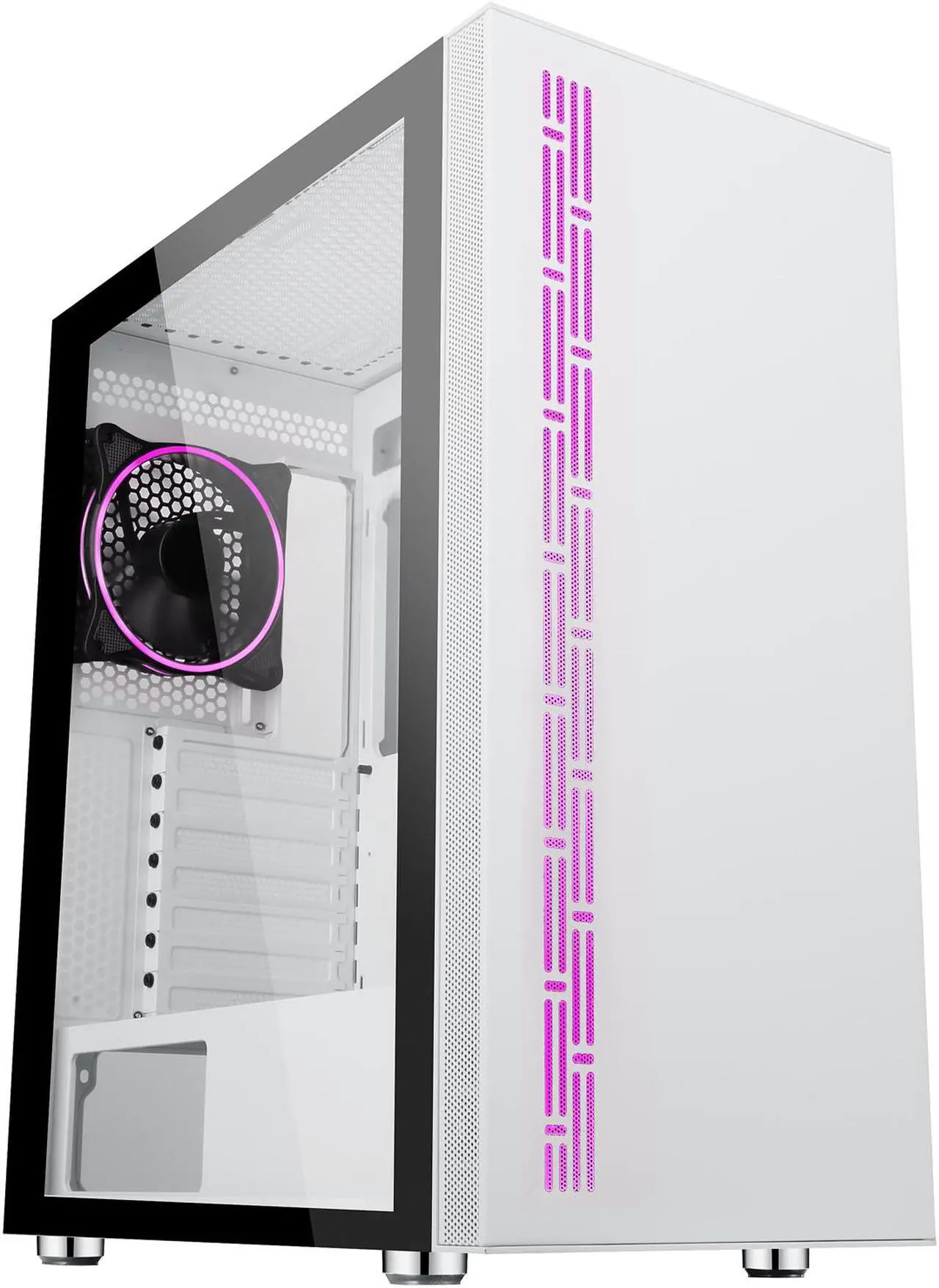 Alt view image 7 of 20 - DIYPC AVVUS-W-ARGB White Steel / Tempered Glass ATX Mid Tower Computer Case with 1 x 120mm Halo ARGB LED Fan Pre-Installed