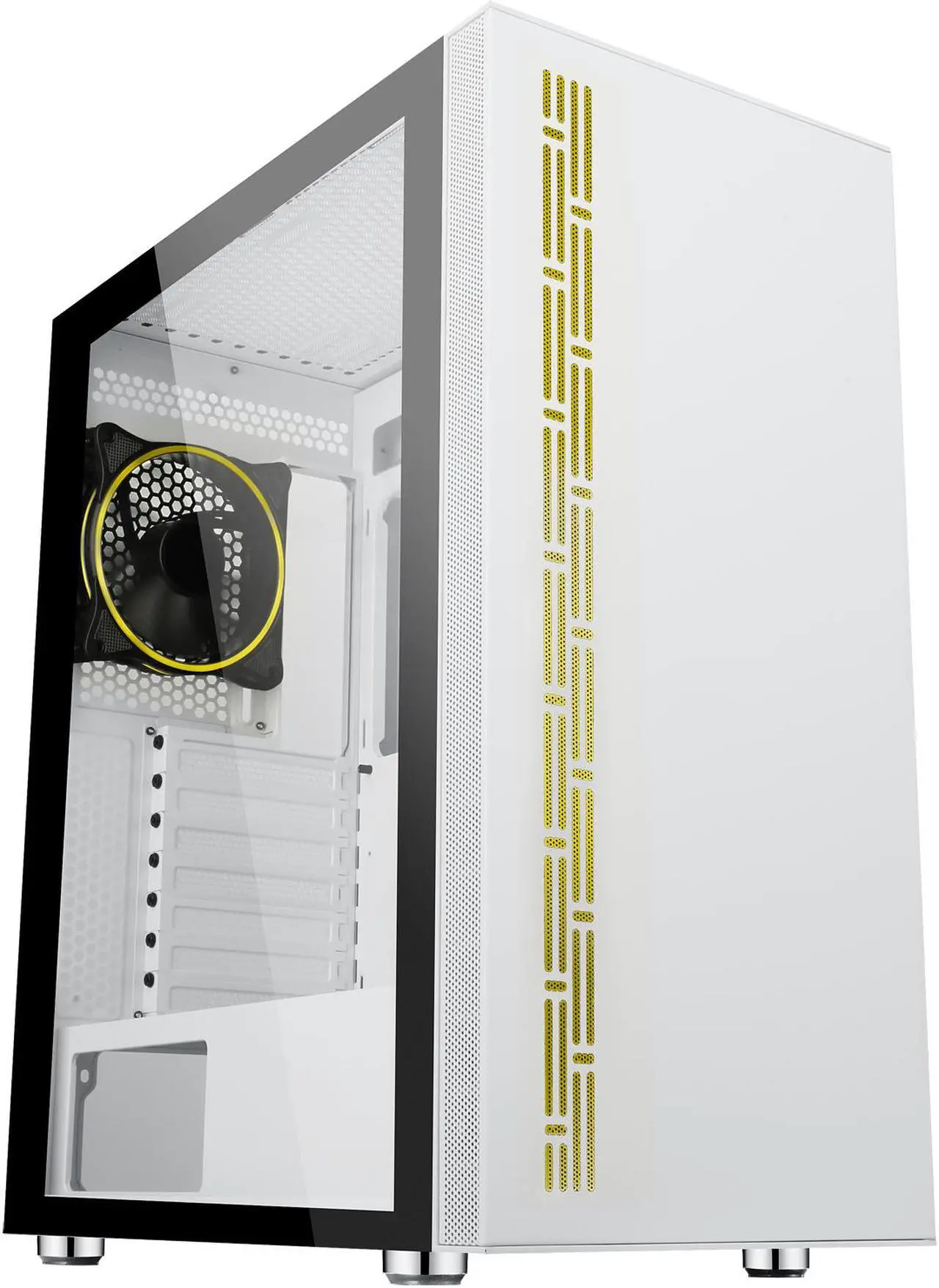 Alt view image 3 of 20 - DIYPC AVVUS-W-ARGB White Steel / Tempered Glass ATX Mid Tower Computer Case with 1 x 120mm Halo ARGB LED Fan Pre-Installed
