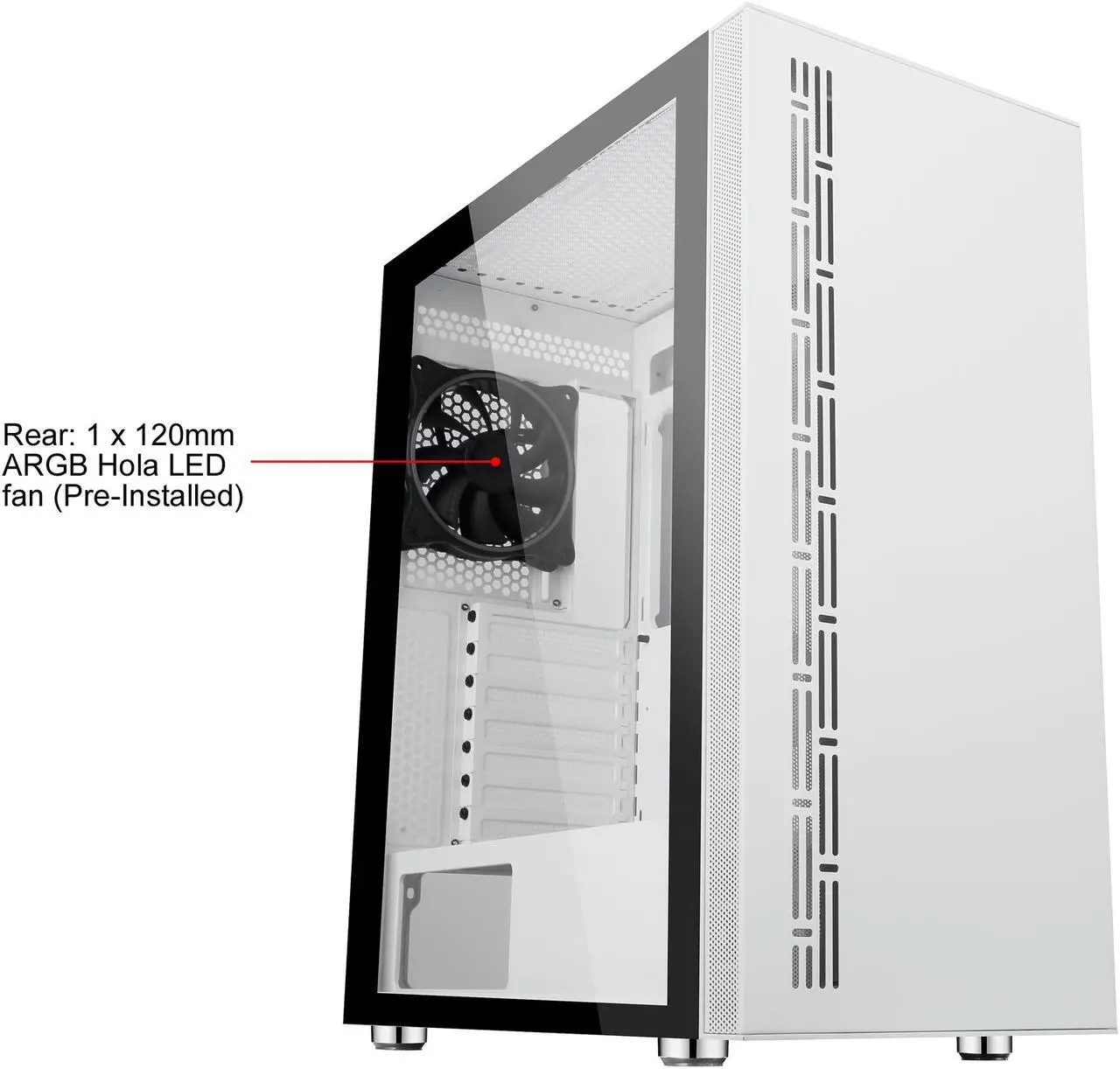 Alt view image 9 of 20 - DIYPC AVVUS-W-ARGB White Steel / Tempered Glass ATX Mid Tower Computer Case with 1 x 120mm Halo ARGB LED Fan Pre-Installed