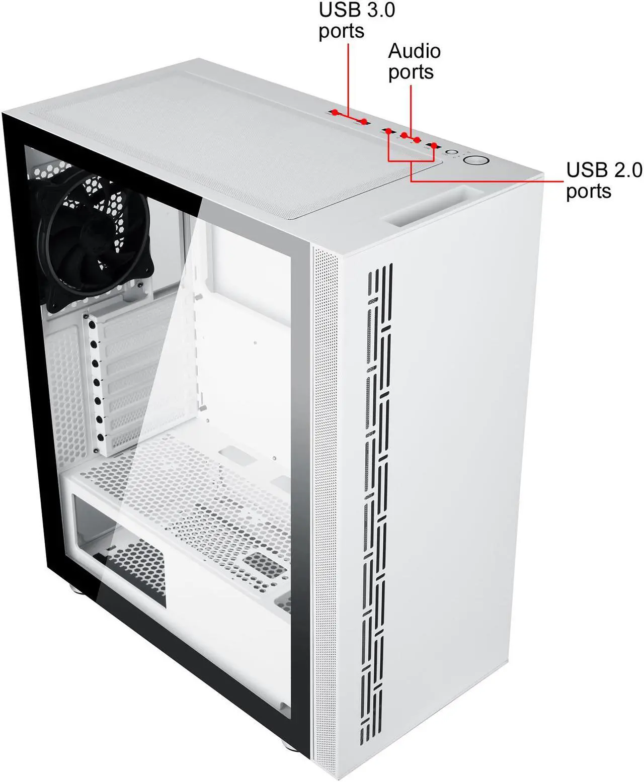 Alt view image 14 of 20 - DIYPC AVVUS-W-ARGB White Steel / Tempered Glass ATX Mid Tower Computer Case with 1 x 120mm Halo ARGB LED Fan Pre-Installed