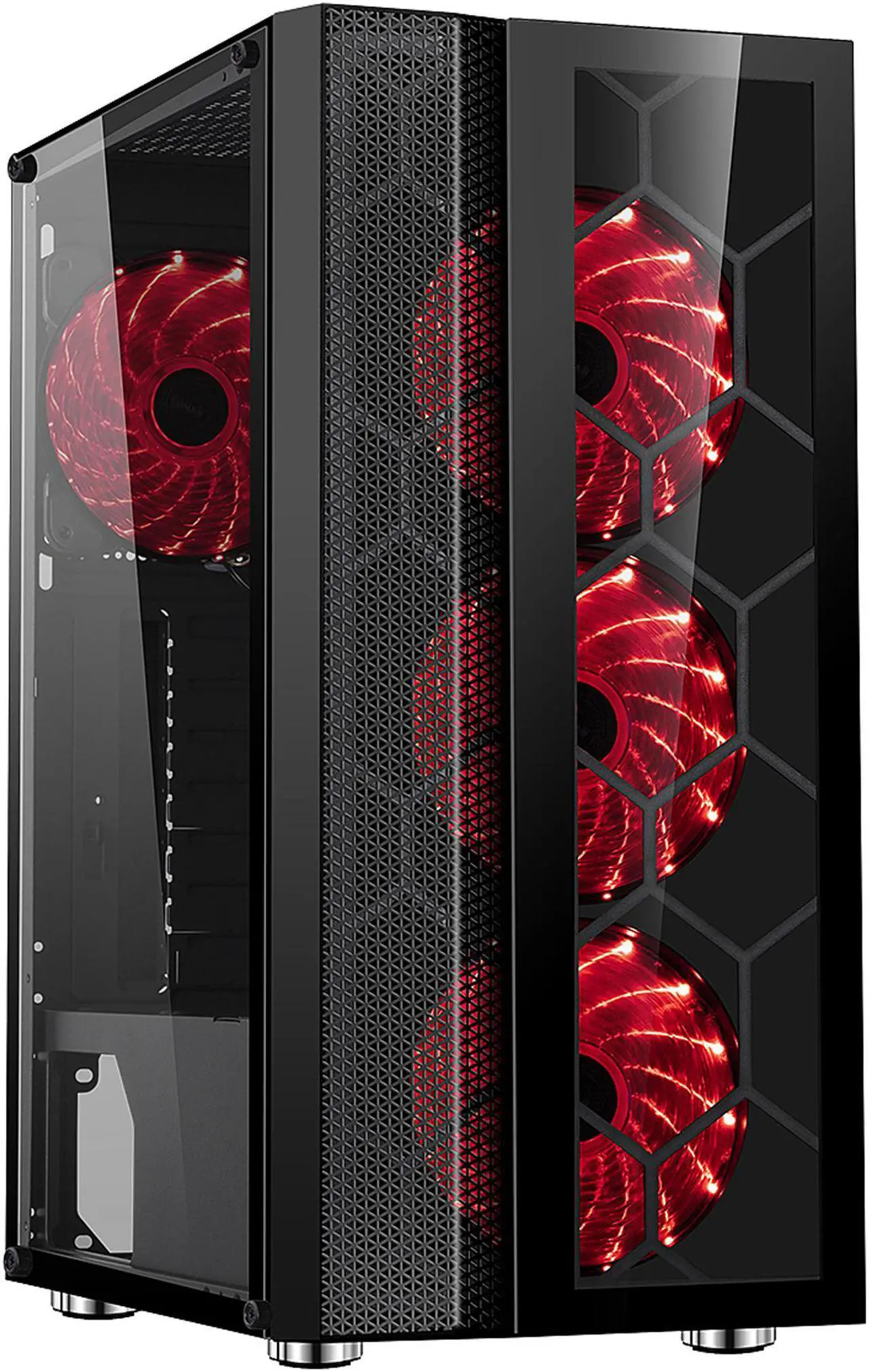 Main image of DIYPC Dragon-R-4LED Black USB3.0 Steel /Tempered Glass ATX Mid Tower Gaming Computer Case, 4x120mm Red LED Fans (Pre-Installed)