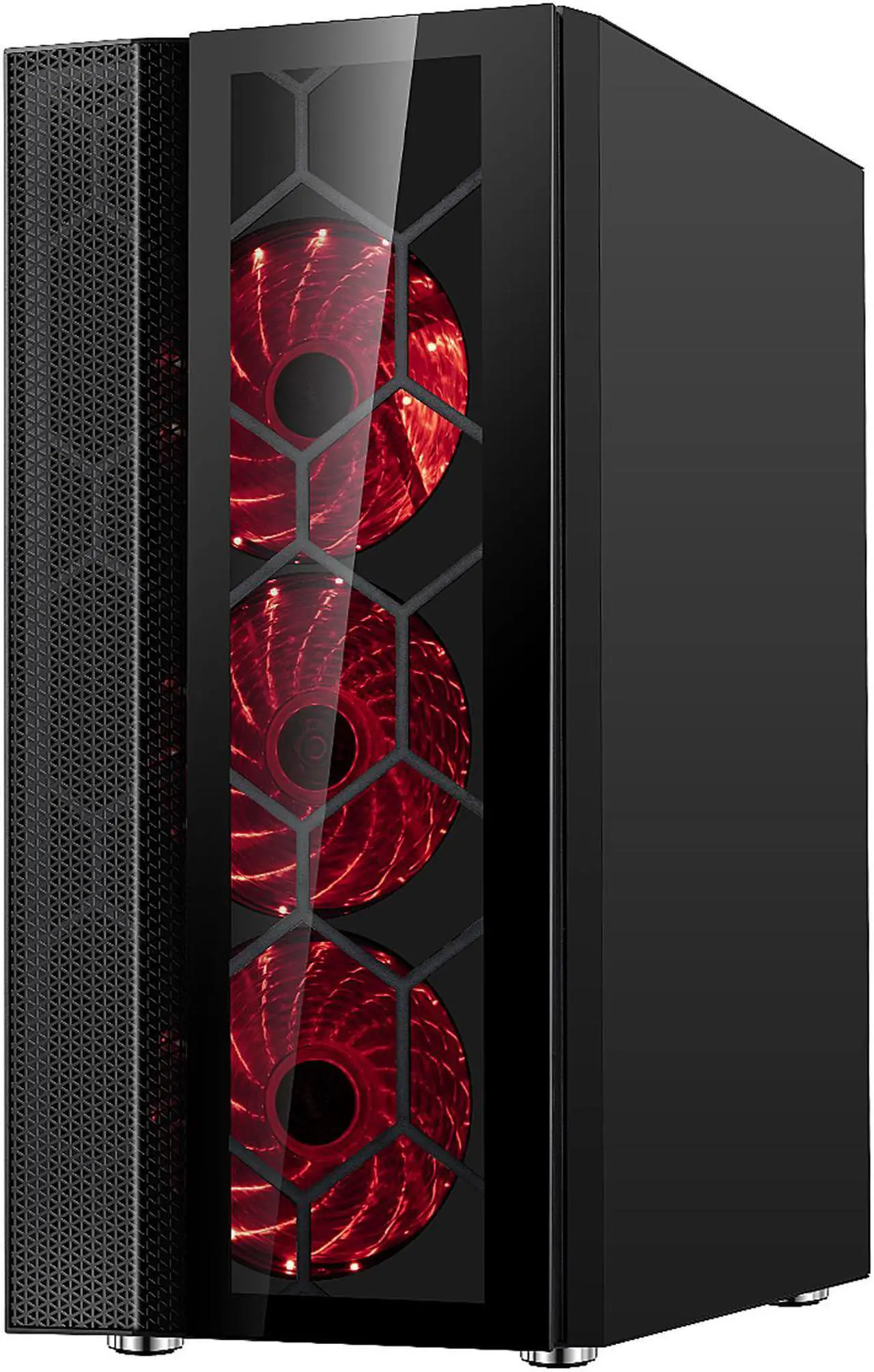 Alt view image 4 of 13 - DIYPC Dragon-R-4LED Black USB3.0 Steel /Tempered Glass ATX Mid Tower Gaming Computer Case, 4x120mm Red LED Fans (Pre-Installed)