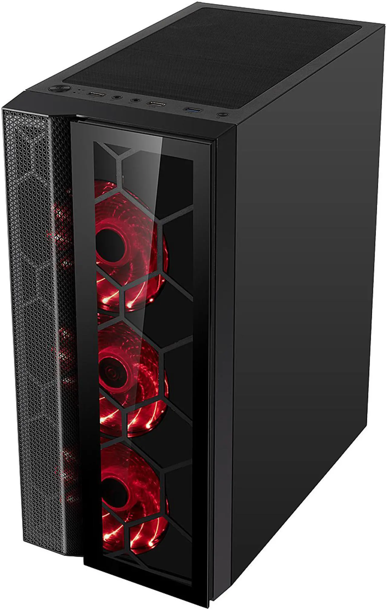 Alt view image 7 of 13 - DIYPC Dragon-R-4LED Black USB3.0 Steel /Tempered Glass ATX Mid Tower Gaming Computer Case, 4x120mm Red LED Fans (Pre-Installed)