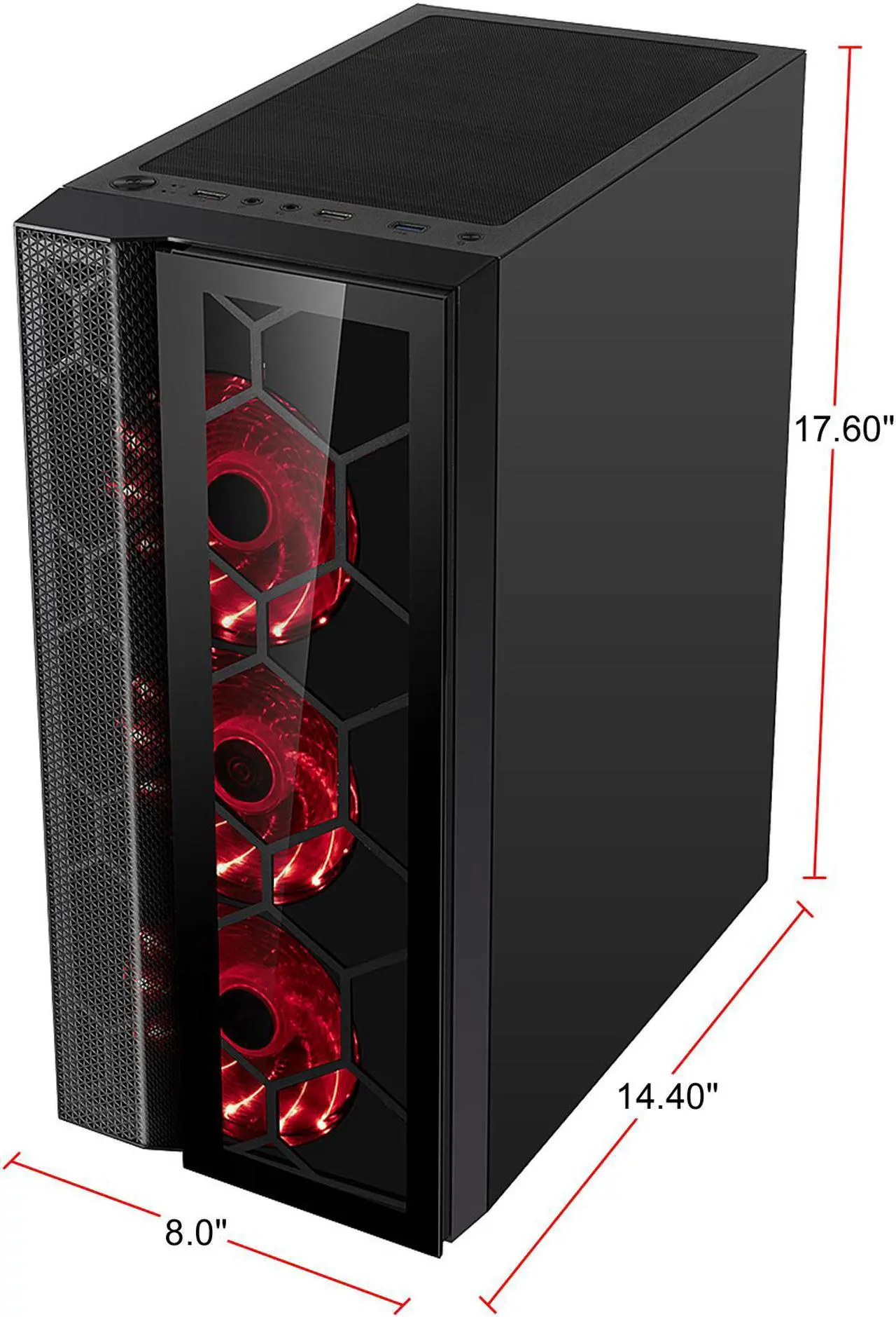 Alt view image 8 of 13 - DIYPC Dragon-R-4LED Black USB3.0 Steel /Tempered Glass ATX Mid Tower Gaming Computer Case, 4x120mm Red LED Fans (Pre-Installed)