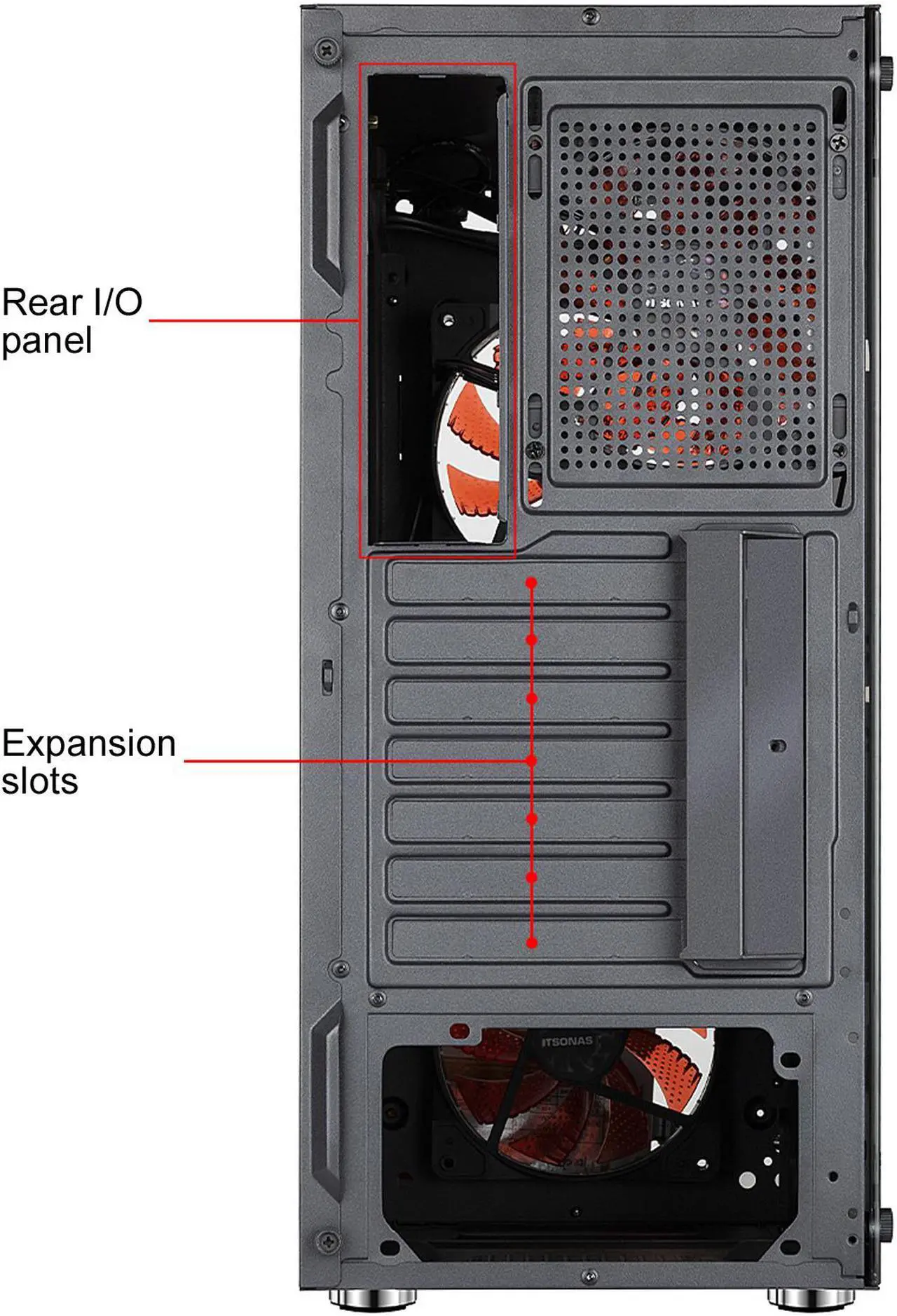 Alt view image 12 of 13 - DIYPC Dragon-R-4LED Black USB3.0 Steel /Tempered Glass ATX Mid Tower Gaming Computer Case, 4x120mm Red LED Fans (Pre-Installed)