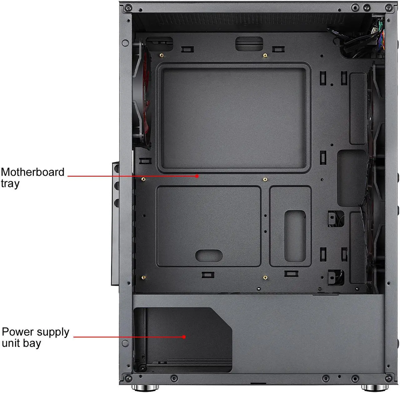 Alt view image 10 of 13 - DIYPC Dragon-R-4LED Black USB3.0 Steel /Tempered Glass ATX Mid Tower Gaming Computer Case, 4x120mm Red LED Fans (Pre-Installed)