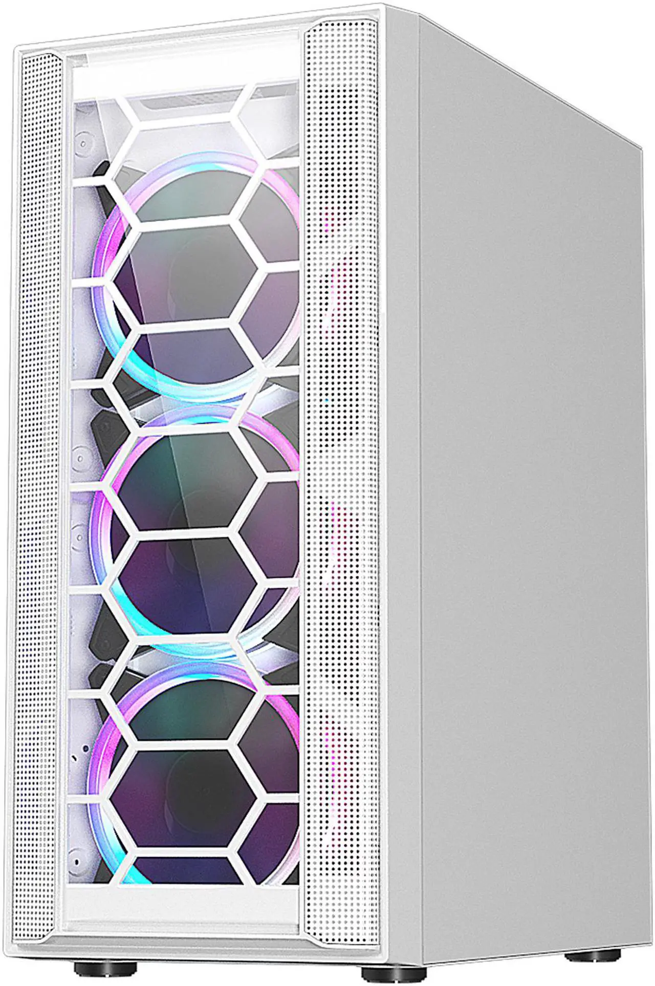 Alt view image 3 of 10 - DIYPC Rainbow-Flash-F4-W White Steel / Tempered Glass ATX Mid Tower Computer Case, 4 x 120mm Autoflow Rainbow LED Fans (Pre-Installed)