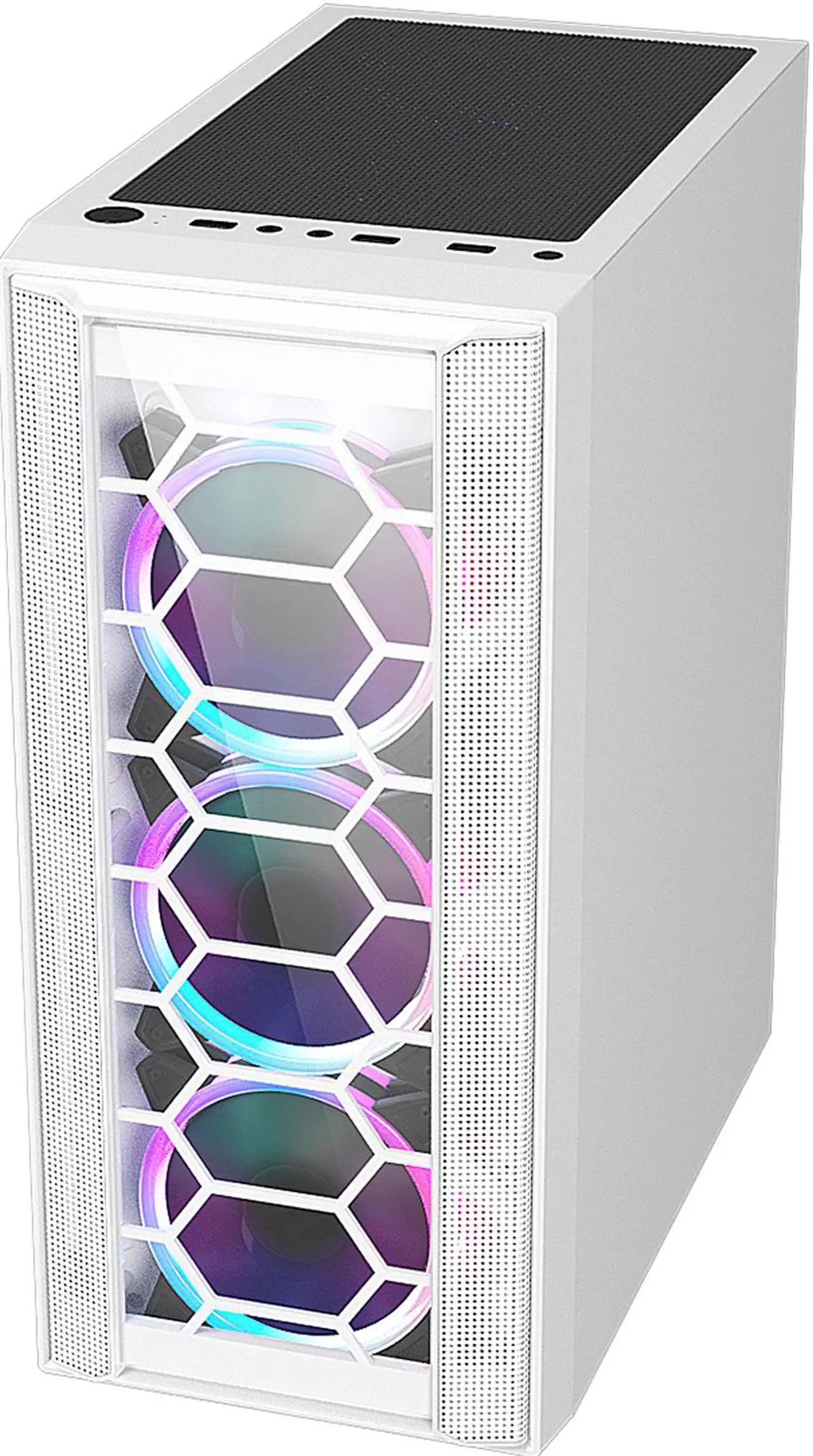 Alt view image 6 of 10 - DIYPC Rainbow-Flash-F4-W White Steel / Tempered Glass ATX Mid Tower Computer Case, 4 x 120mm Autoflow Rainbow LED Fans (Pre-Installed)