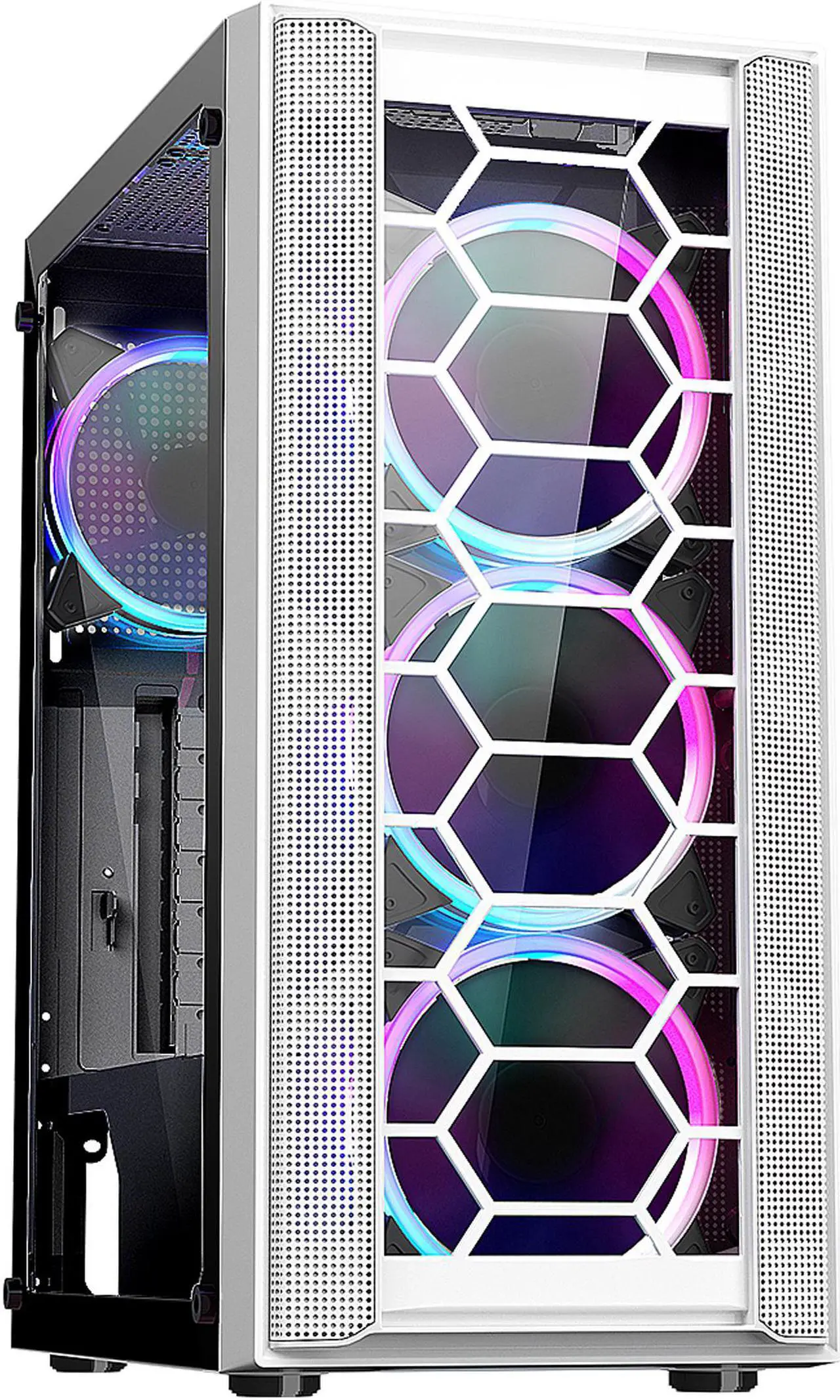Main image of DIYPC Rainbow-Flash-F4-W White Steel / Tempered Glass ATX Mid Tower Computer Case, 4 x 120mm Autoflow Rainbow LED Fans (Pre-Installed)