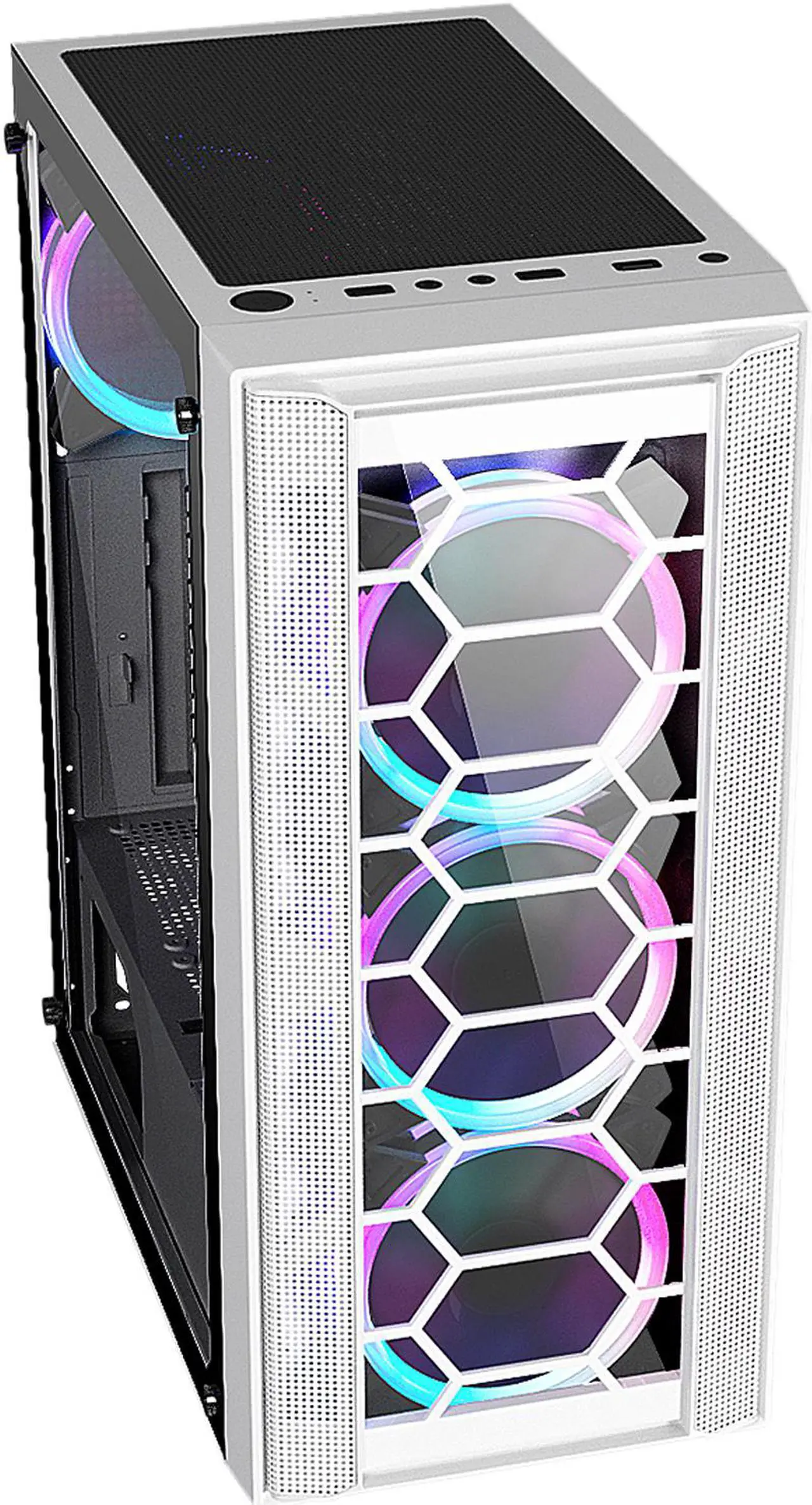 Alt view image 4 of 10 - DIYPC Rainbow-Flash-F4-W White Steel / Tempered Glass ATX Mid Tower Computer Case, 4 x 120mm Autoflow Rainbow LED Fans (Pre-Installed)