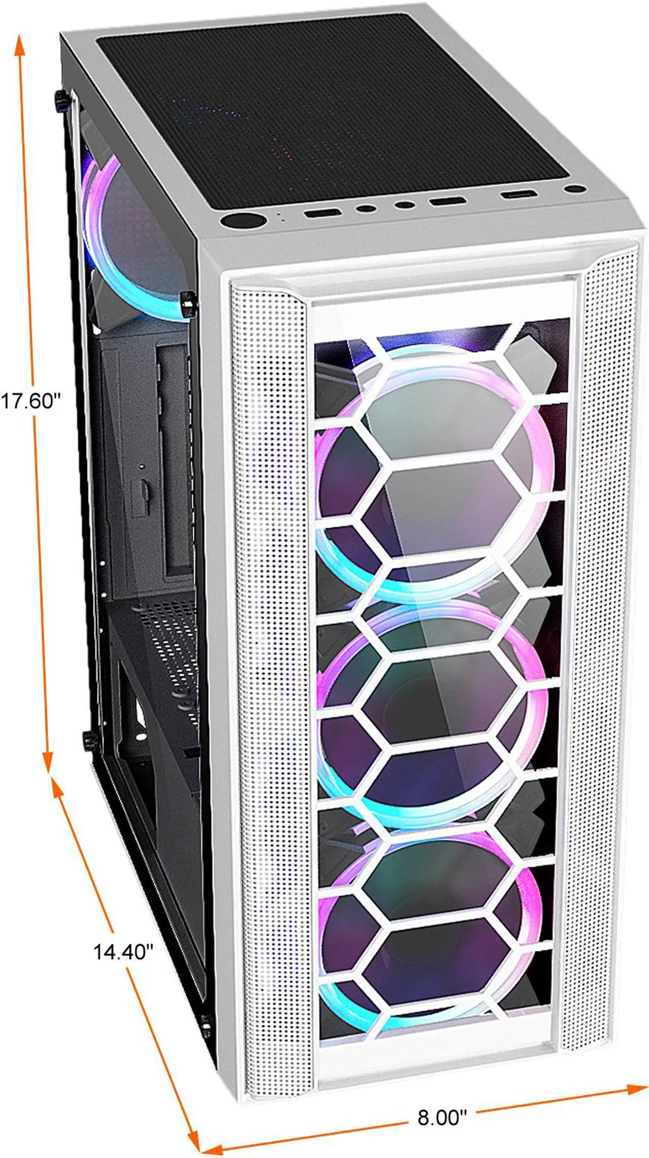Alt view image 5 of 10 - DIYPC Rainbow-Flash-F4-W White Steel / Tempered Glass ATX Mid Tower Computer Case, 4 x 120mm Autoflow Rainbow LED Fans (Pre-Installed)