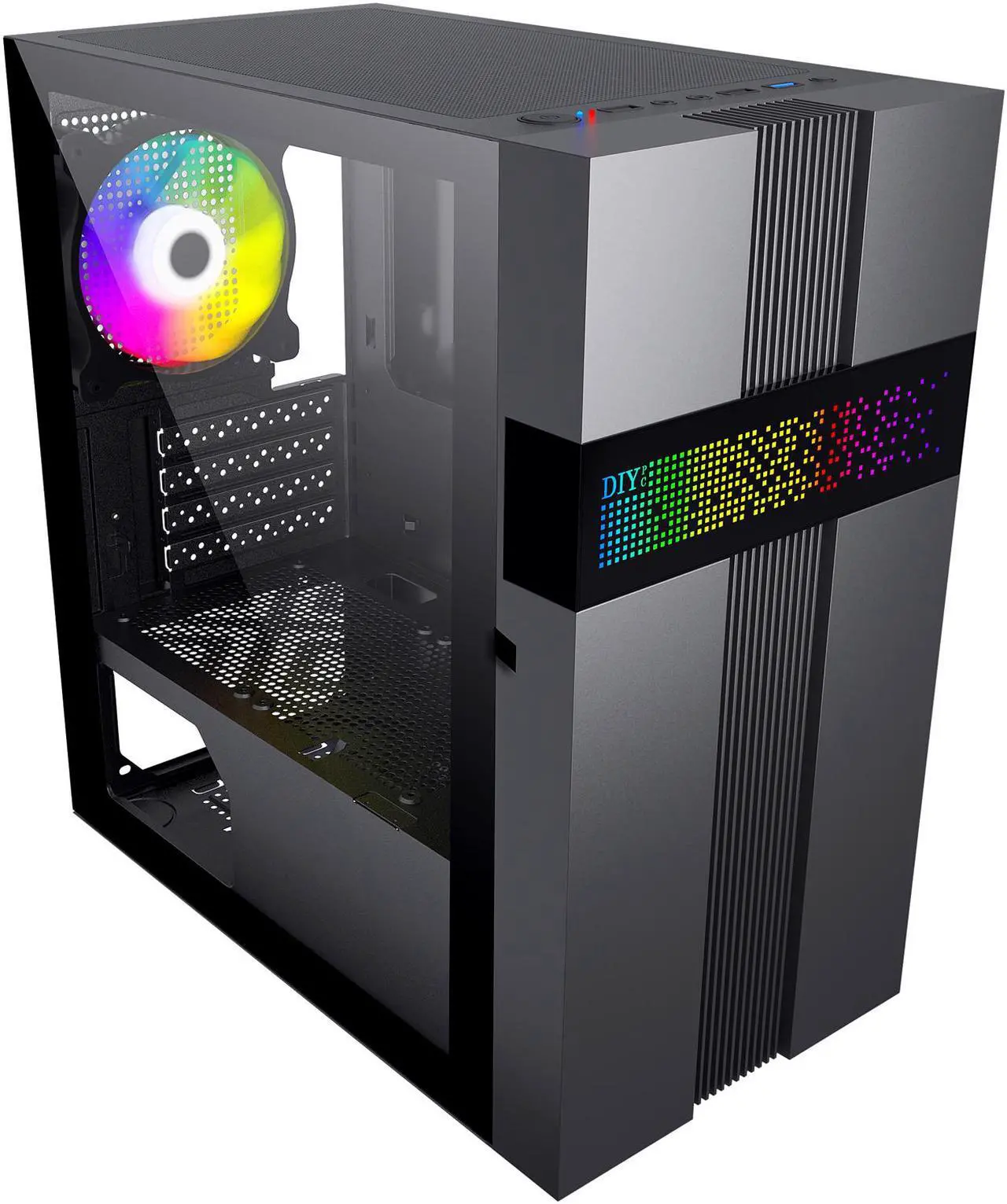 Alt view image 4 of 12 - DIYPC ARGB-Q8-BK Black USB 3.0 Steel / Tempered Glass Micro-ATX Mid Tower Computer Case, 1x 120mm ARGB Fan x Rear (Pre-Installed)