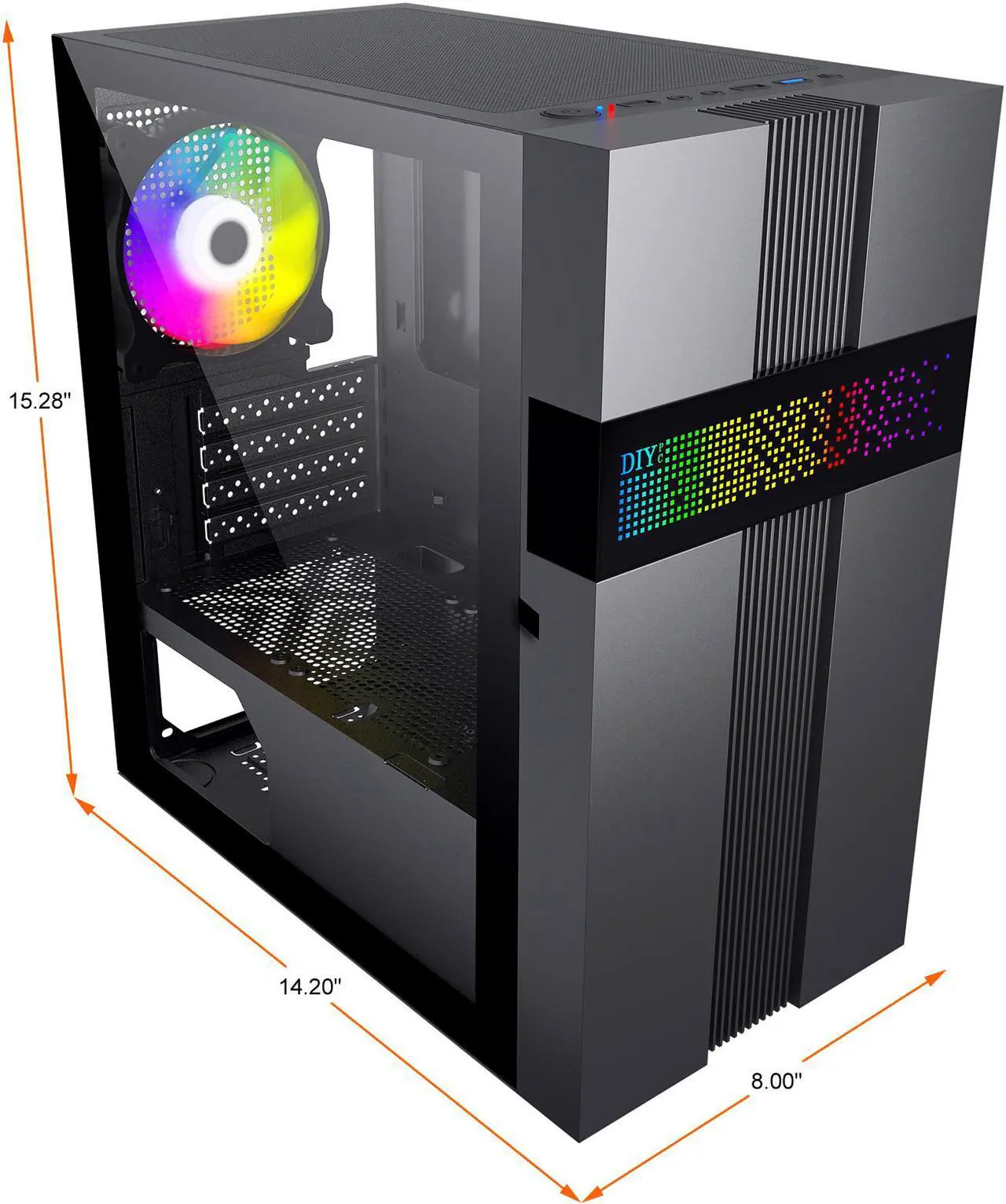 Alt view image 5 of 12 - DIYPC ARGB-Q8-BK Black USB 3.0 Steel / Tempered Glass Micro-ATX Mid Tower Computer Case, 1x 120mm ARGB Fan x Rear (Pre-Installed)