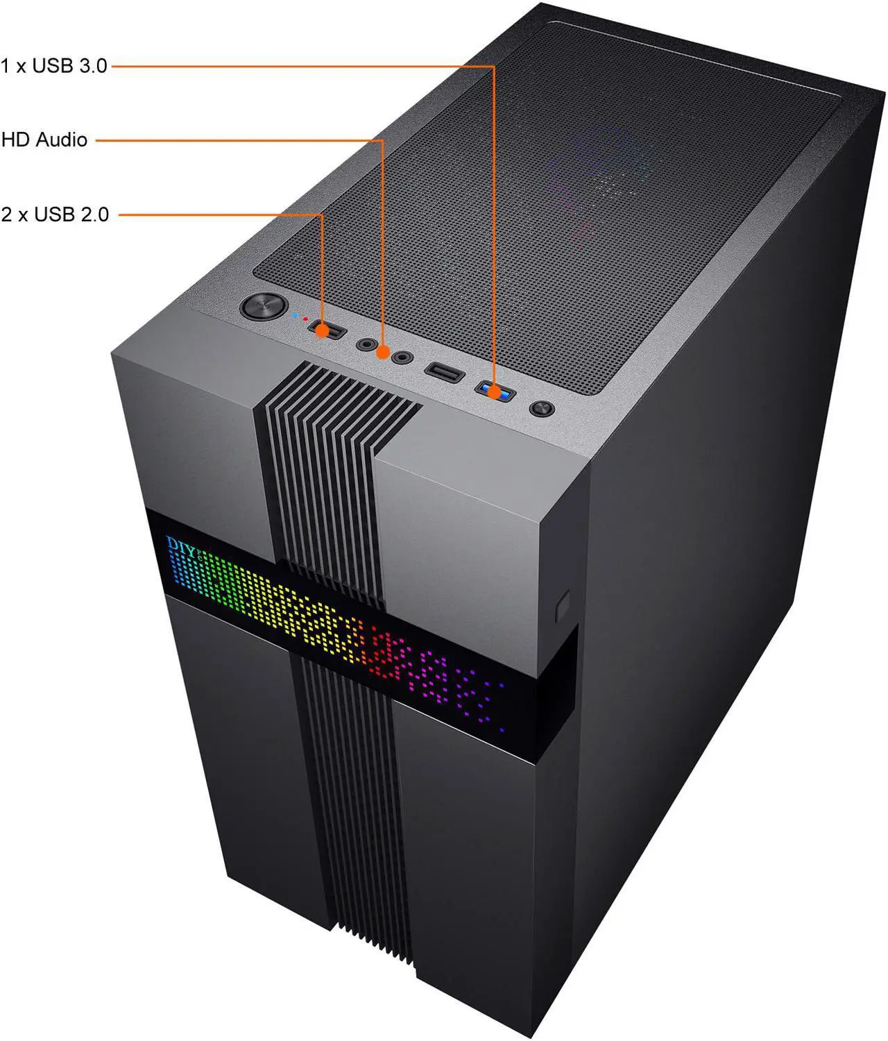 Alt view image 7 of 12 - DIYPC ARGB-Q8-BK Black USB 3.0 Steel / Tempered Glass Micro-ATX Mid Tower Computer Case, 1x 120mm ARGB Fan x Rear (Pre-Installed)