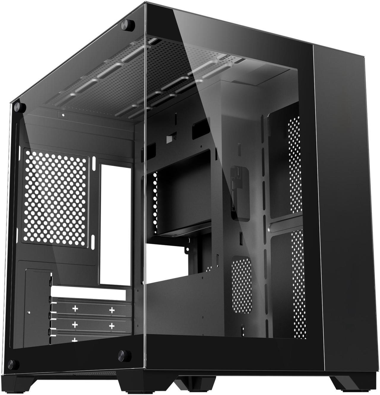 DIYPC DIY-CUBE01-BK Black USB3.0 Tempered Glass Micro ATX Gaming Computer Case w/ Dual Tempered Glass Panel. Fans Not Included