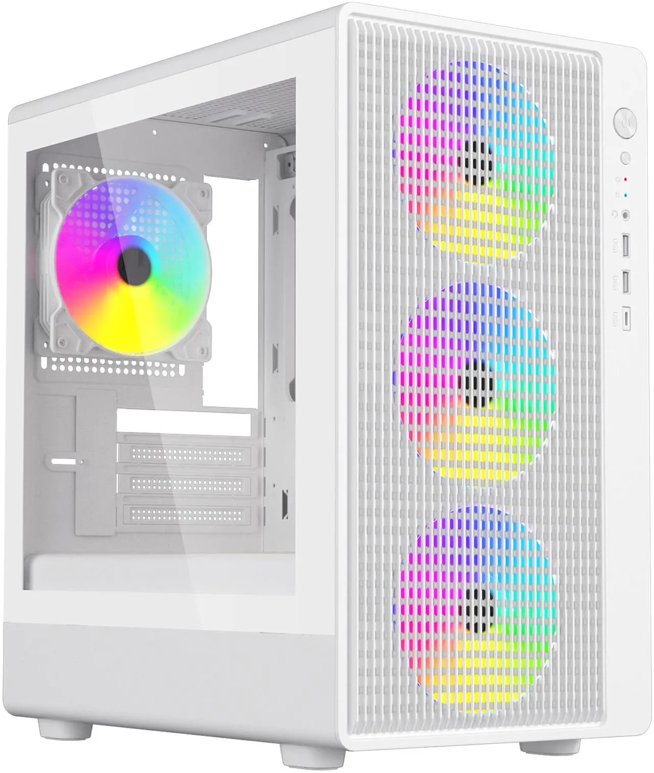 Alt view image 3 of 7 - DIYPC ARGB-R1-W White USB3.0 /Type C Micro ATX Gaming Computer Case w/ Tempered Glass Panel and 4 x ARGB 120mm Fans (Pre-Installed)